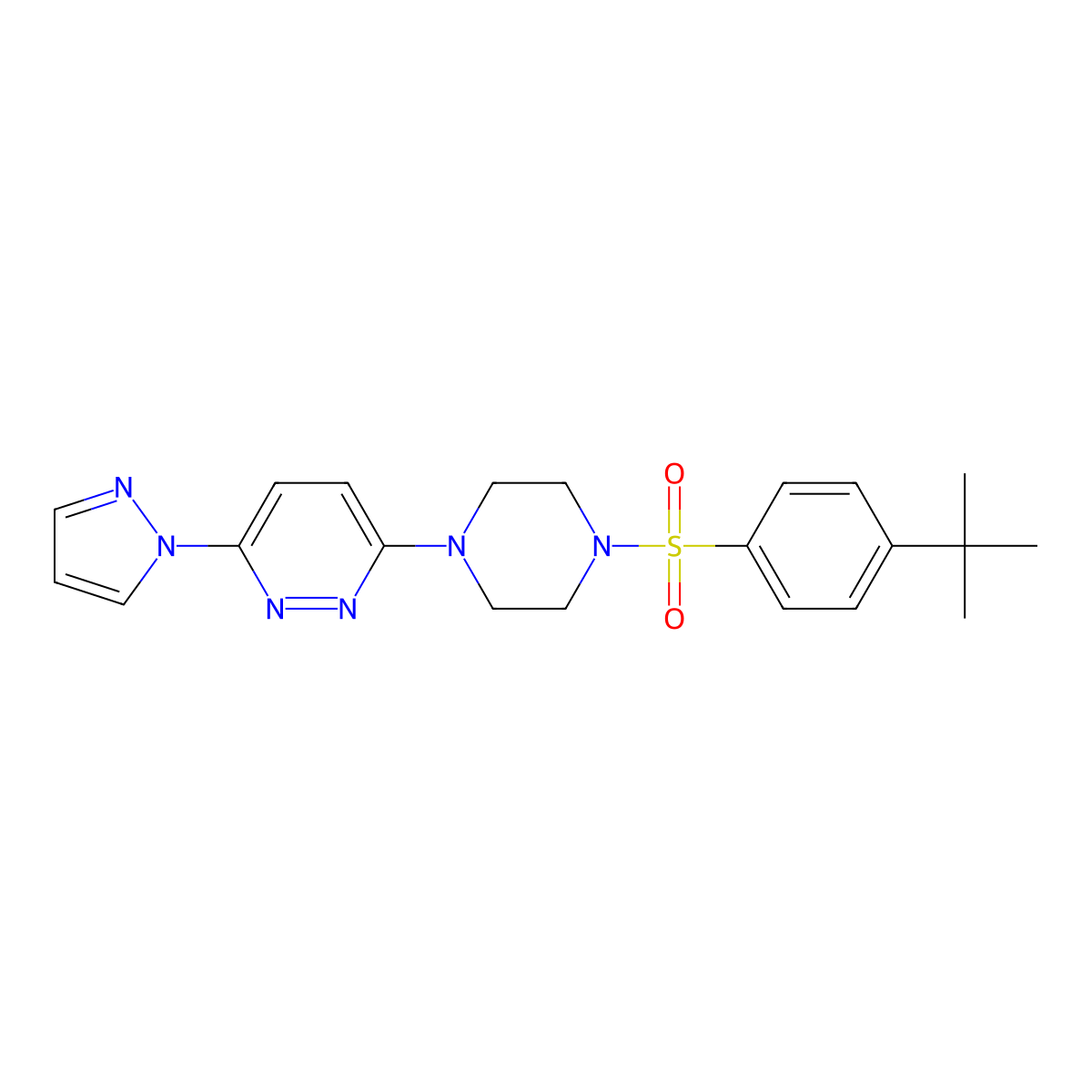 3-(4-((4-(tert-butyl)phenyl)sulfonyl)piperazin-1-yl)-6-(1H-pyrazol-1-yl)pyridazine molecular structure, CAS 1019103-81-1