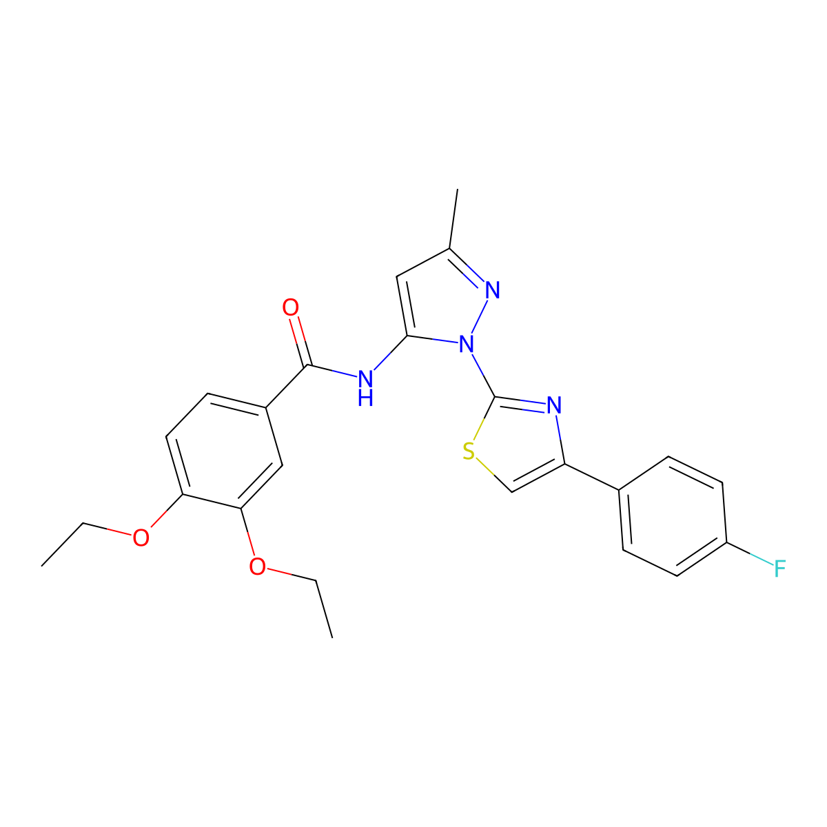 3,4-diethoxy-N-(1-(4-(4-fluorophenyl)thiazol-2-yl)-3-methyl-1H-pyrazol-5-yl)benzamide molecular structure, CAS 1019103-82-2