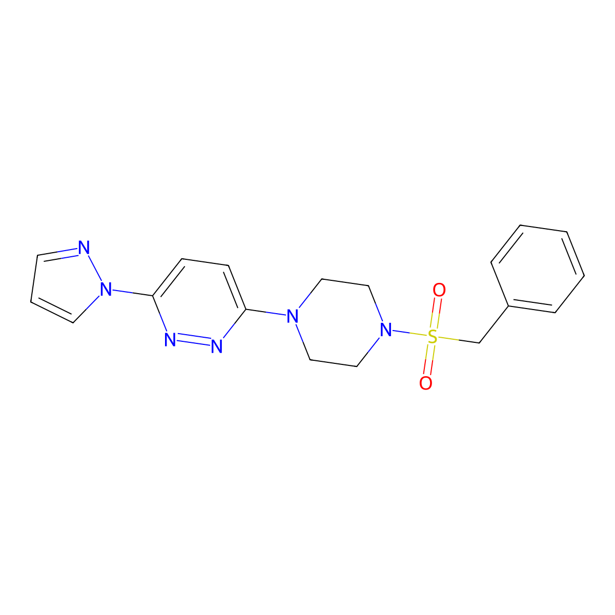 3-(4-phenylmethanesulfonylpiperazin-1-yl)-6-(1H-pyrazol-1-yl)pyridazine molecular structure, CAS 1019103-83-3