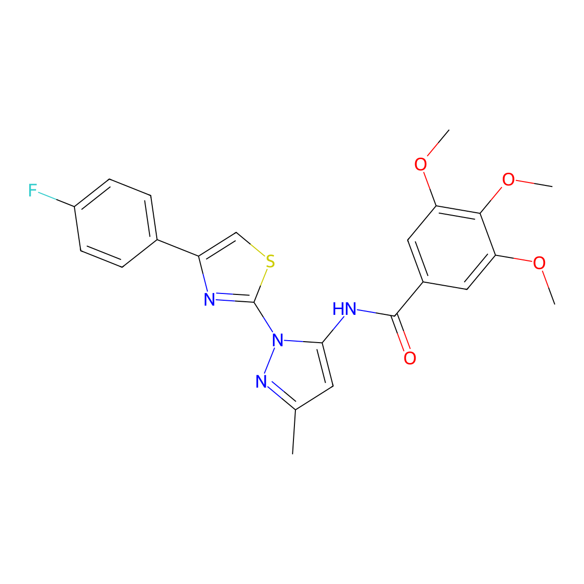 N-(1-(4-(4-fluorophenyl)thiazol-2-yl)-3-methyl-1H-pyrazol-5-yl)-3,4,5-trimethoxybenzamide molecular structure, CAS 1019103-84-4