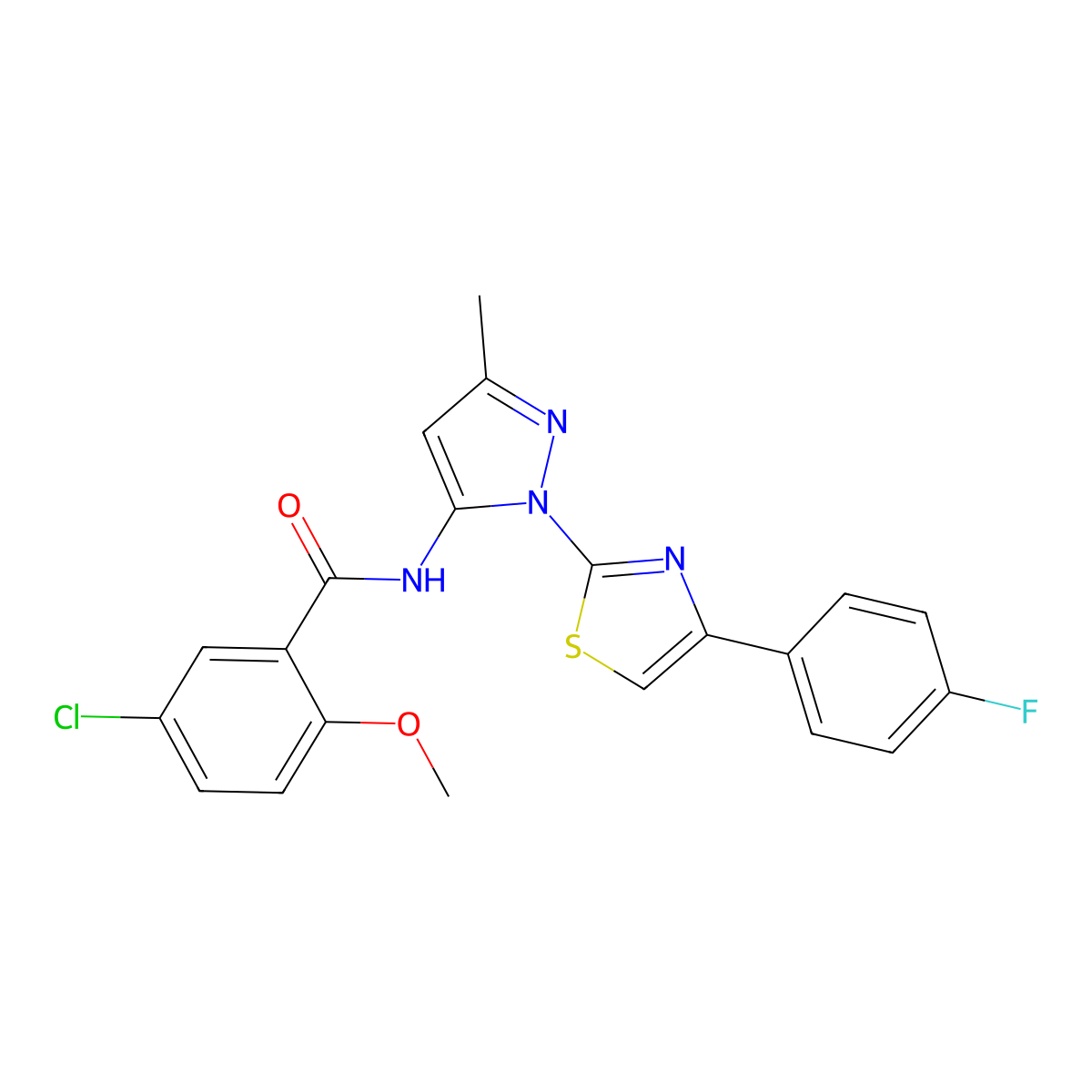 5-chloro-N-(1-(4-(4-fluorophenyl)thiazol-2-yl)-3-methyl-1H-pyrazol-5-yl)-2-methoxybenzamide molecular structure, CAS 1019103-99-1