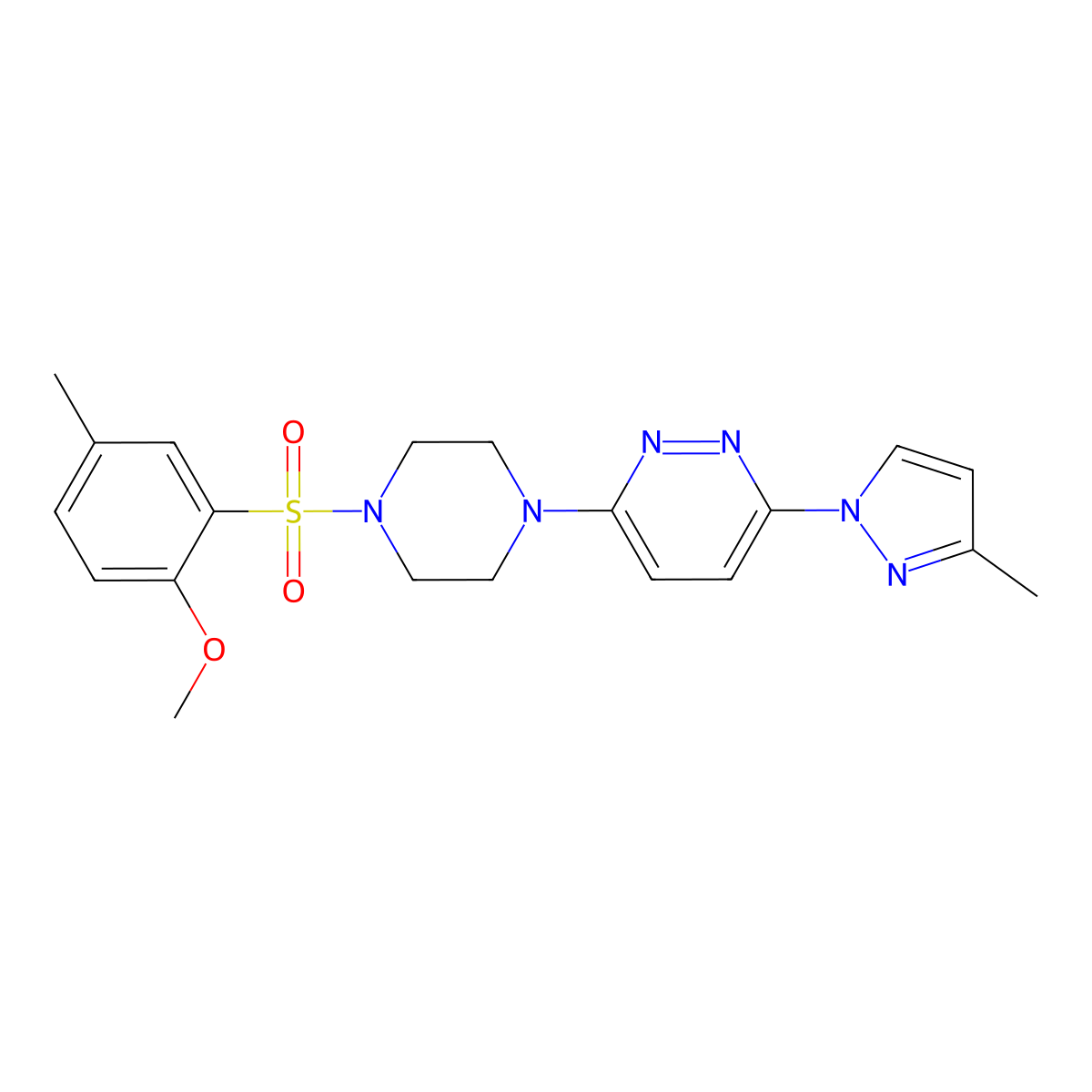 3-[4-(2-methoxy-5-methylbenzenesulfonyl)piperazin-1-yl]-6-(3-methyl-1H-pyrazol-1-yl)pyridazine molecular structure, CAS 1019104-02-9