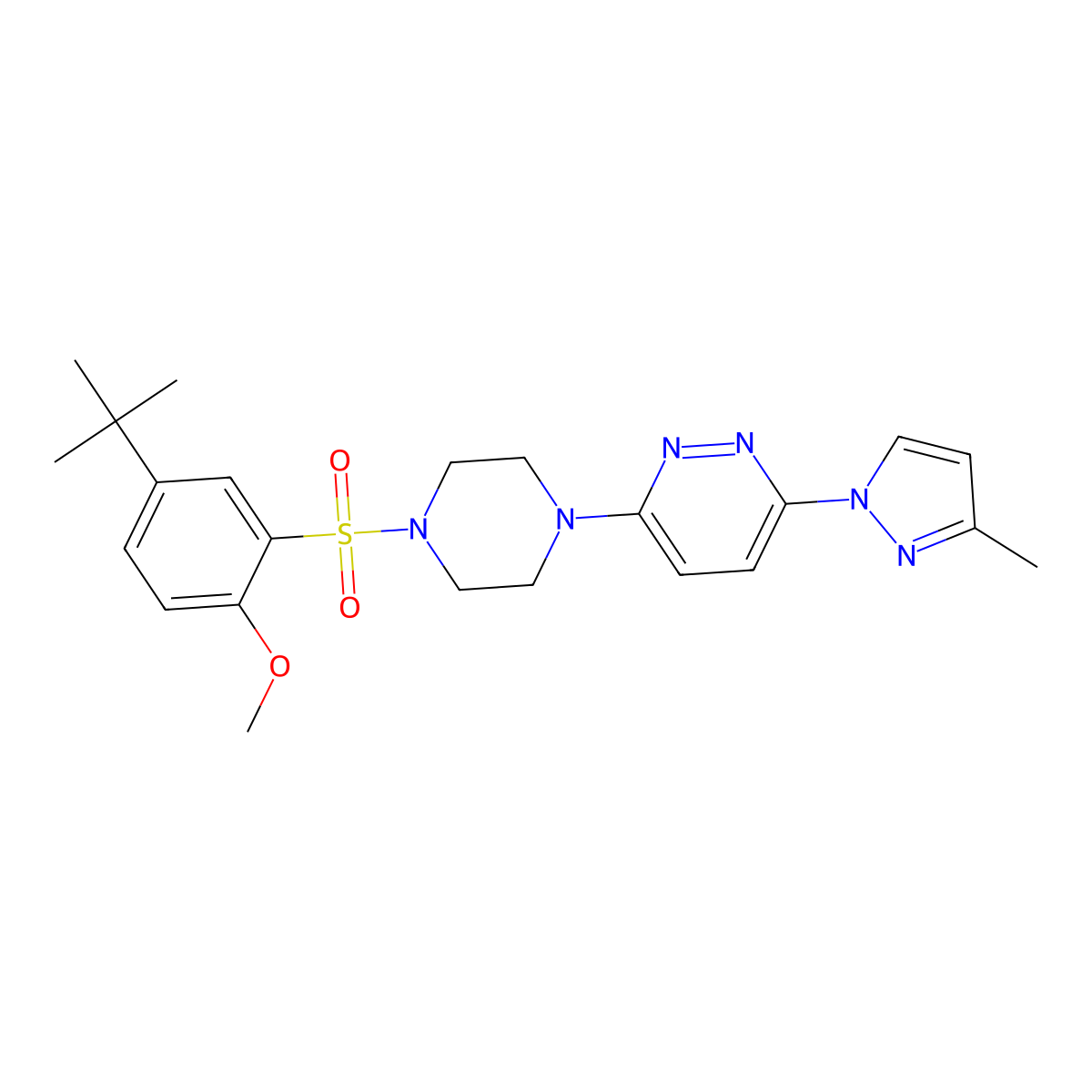 3-(4-((5-(tert-butyl)-2-methoxyphenyl)sulfonyl)piperazin-1-yl)-6-(3-methyl-1H-pyrazol-1-yl)pyridazine molecular structure, CAS 1019104-07-4