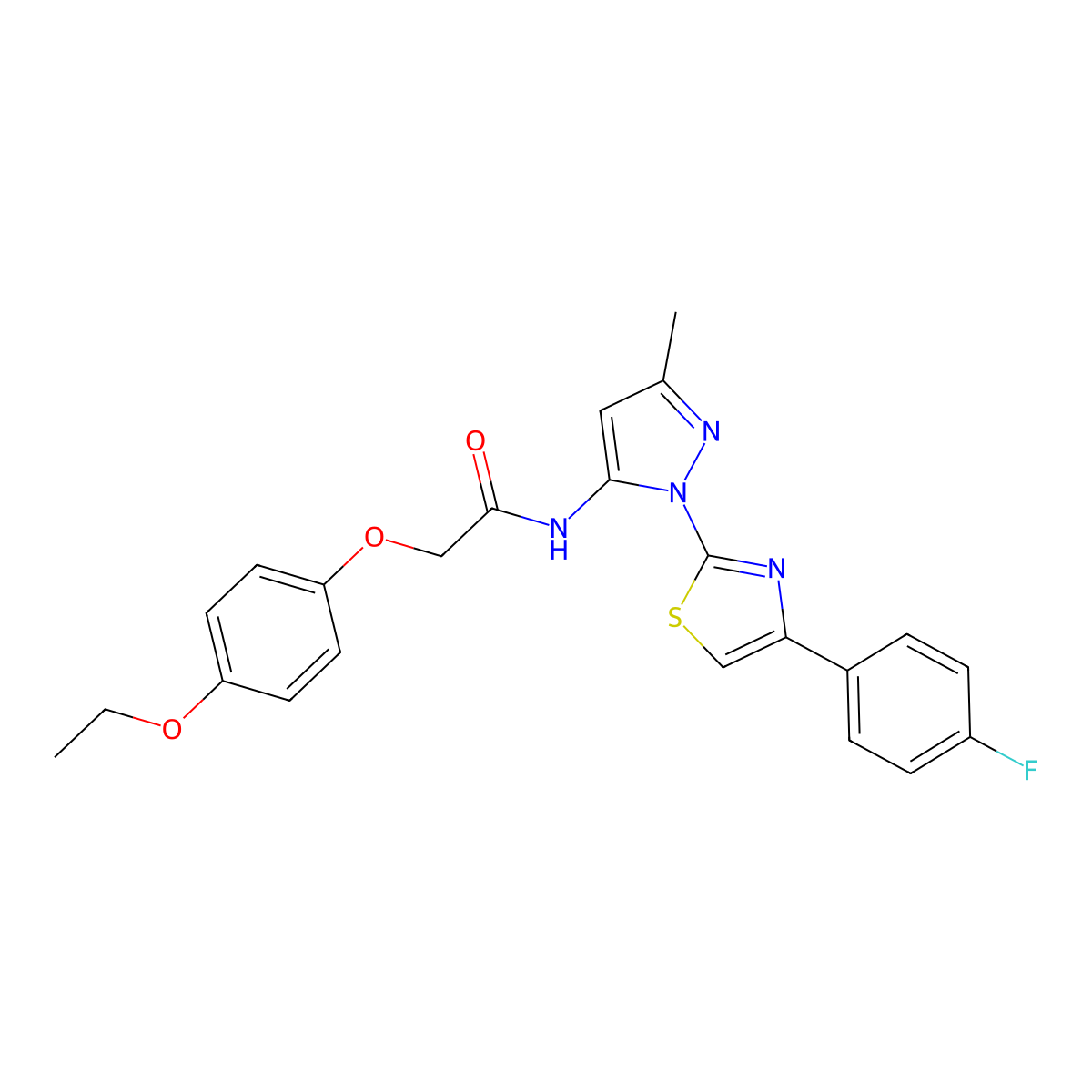 2-(4-ethoxyphenoxy)-N-(1-(4-(4-fluorophenyl)thiazol-2-yl)-3-methyl-1H-pyrazol-5-yl)acetamide molecular structure, CAS 1019104-14-3