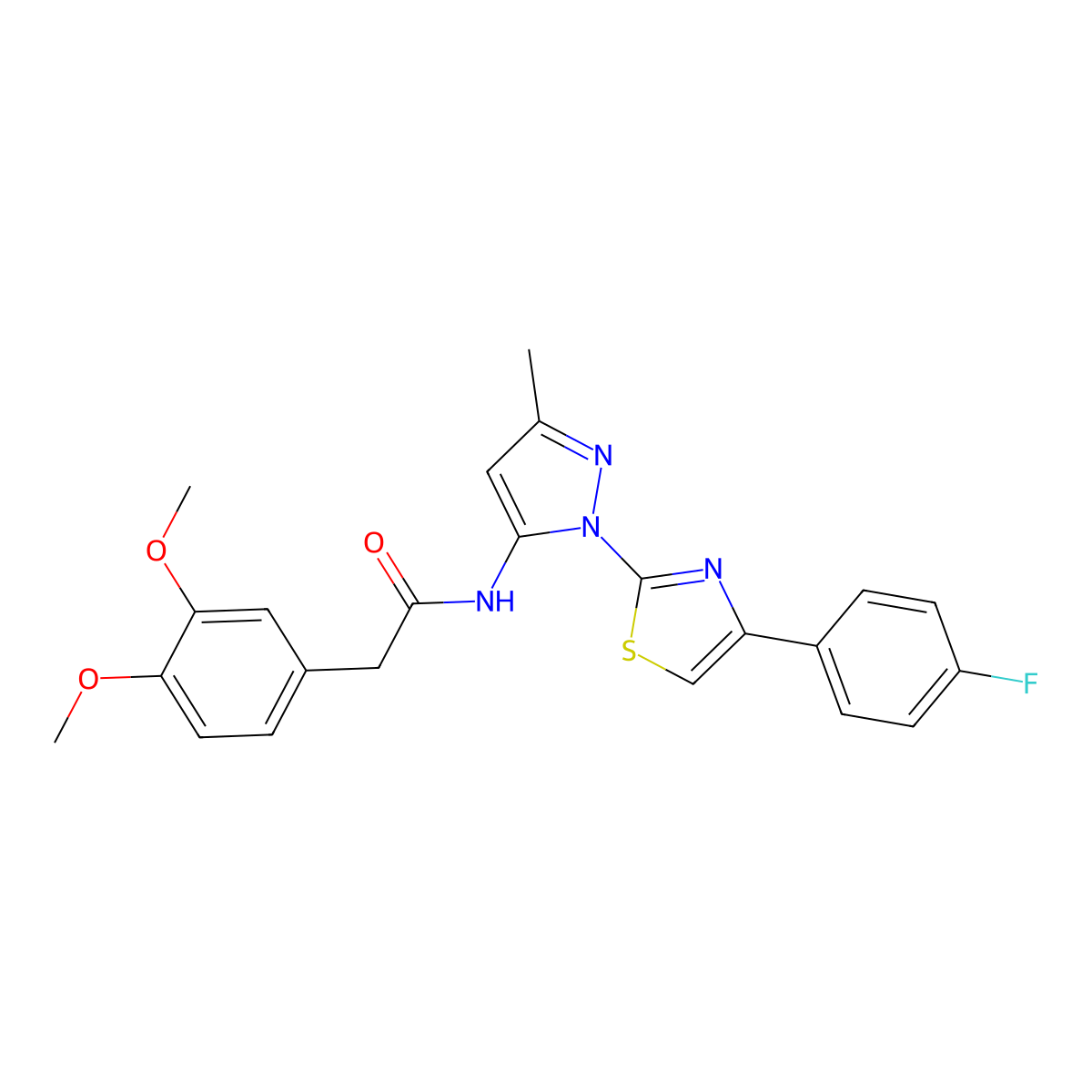 2-(3,4-dimethoxyphenyl)-N-(1-(4-(4-fluorophenyl)thiazol-2-yl)-3-methyl-1H-pyrazol-5-yl)acetamide molecular structure, CAS 1019104-23-4