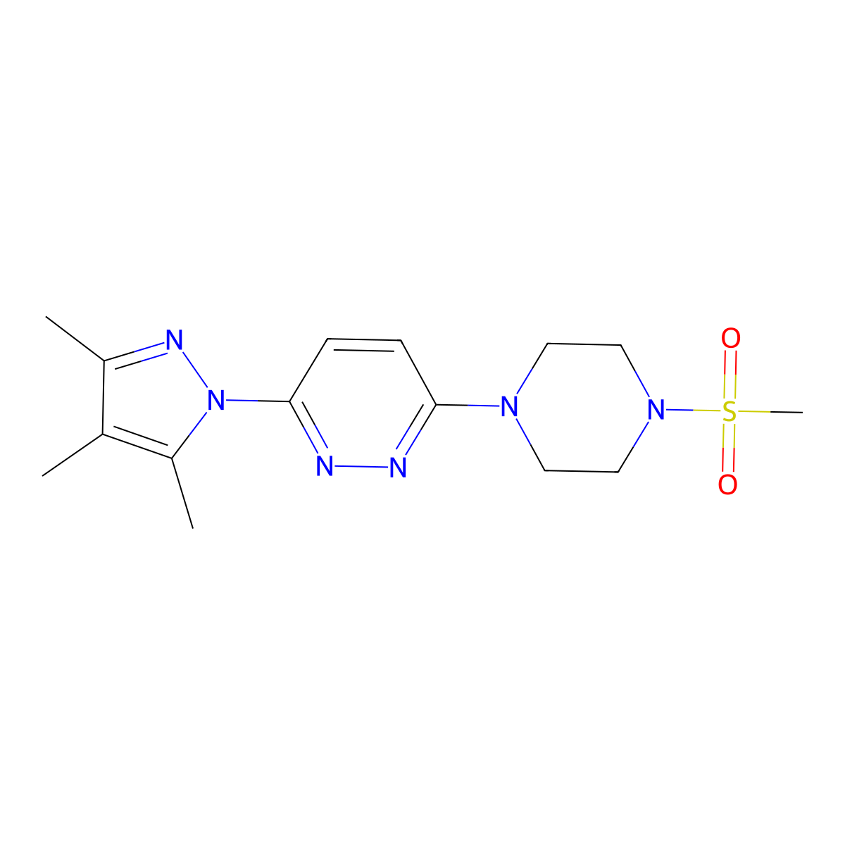 3-(4-methanesulfonylpiperazin-1-yl)-6-(3,4,5-trimethyl-1H-pyrazol-1-yl)pyridazine molecular structure, CAS 1019104-30-3