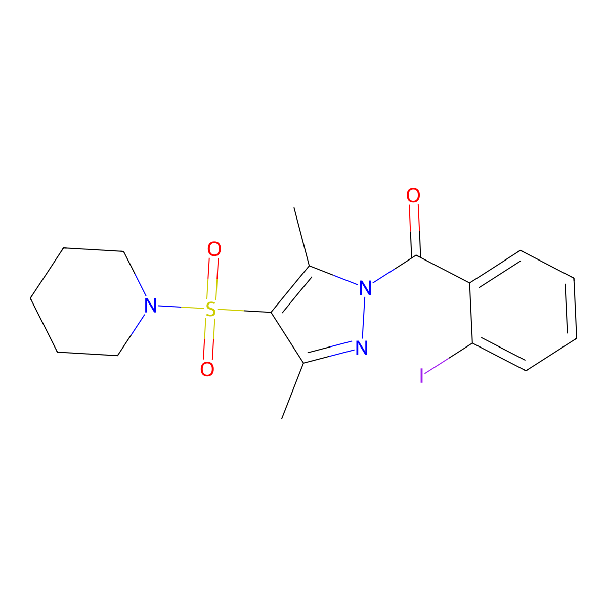 1-{[1-(2-iodobenzoyl)-3,5-dimethyl-1H-pyrazol-4-yl]sulfonyl}piperidine molecular structure, CAS 1019104-38-1
