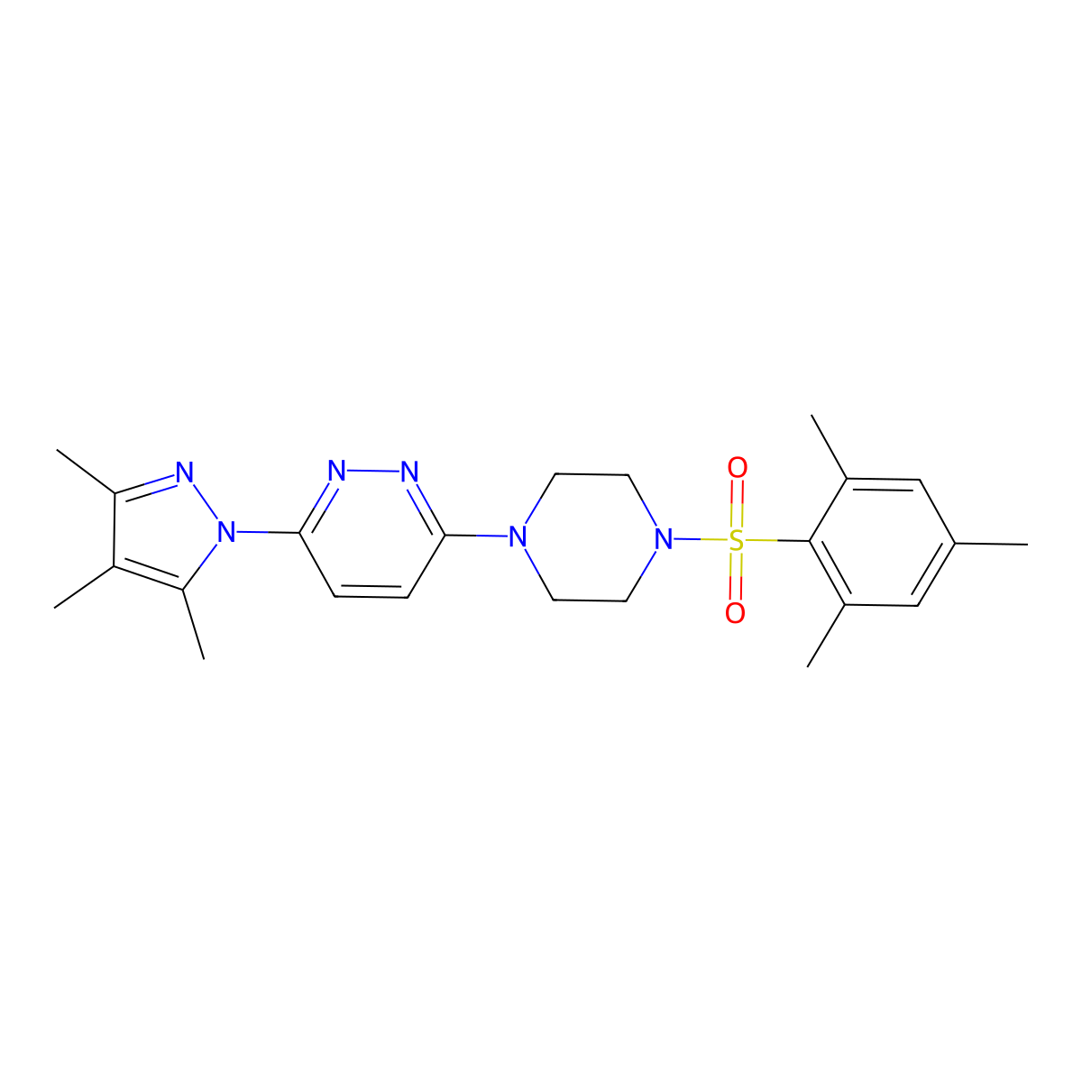 3-(4-(mesitylsulfonyl)piperazin-1-yl)-6-(3,4,5-trimethyl-1H-pyrazol-1-yl)pyridazine molecular structure, CAS 1019104-39-2