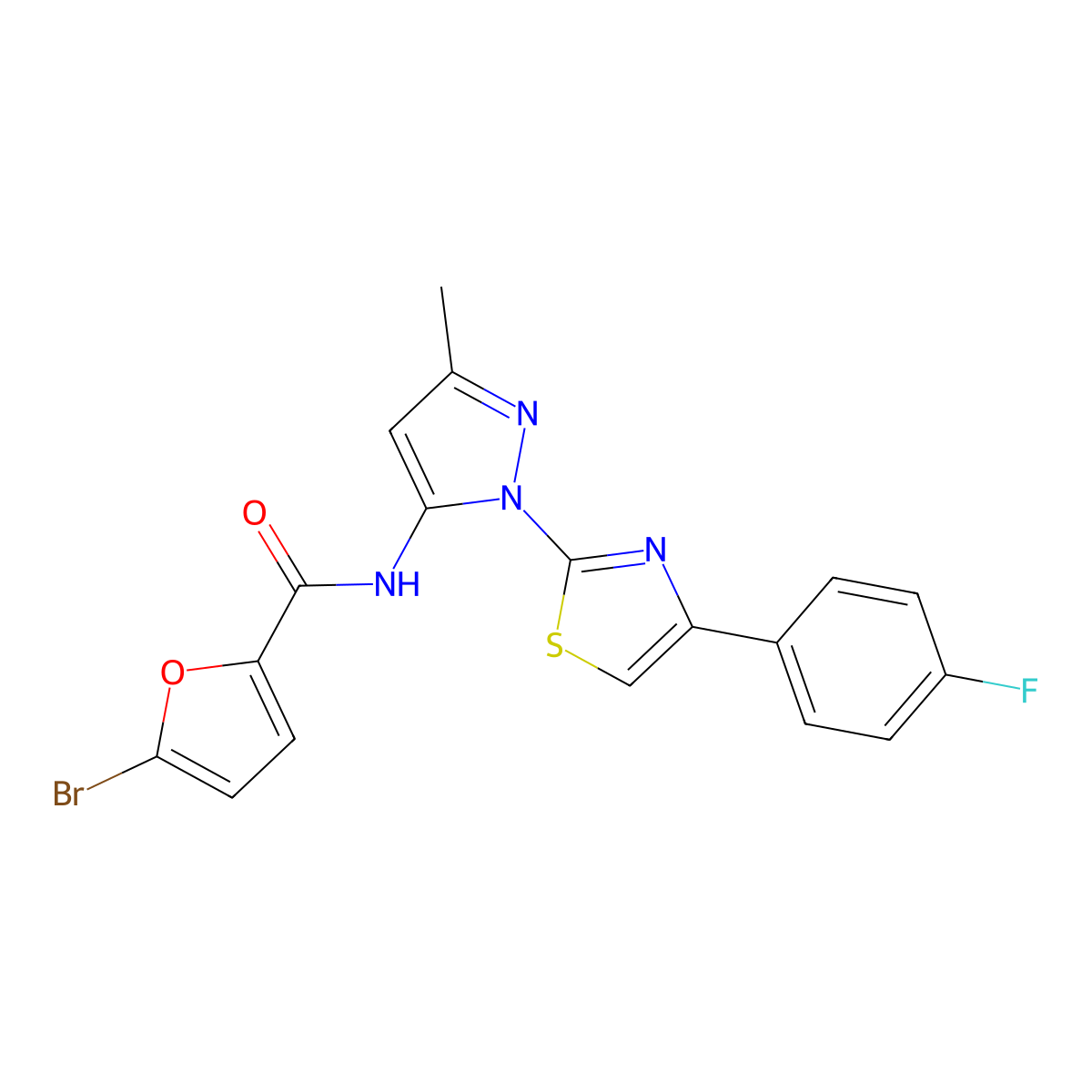 5-bromo-N-(1-(4-(4-fluorophenyl)thiazol-2-yl)-3-methyl-1H-pyrazol-5-yl)furan-2-carboxamide molecular structure, CAS 1019104-40-5