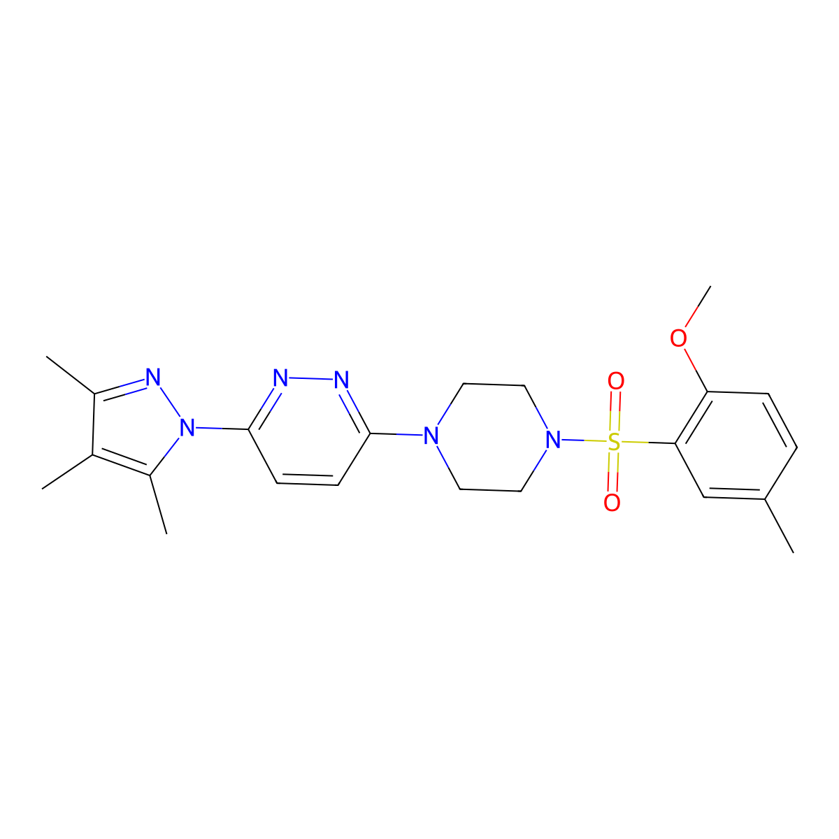 3-[4-(2-methoxy-5-methylbenzenesulfonyl)piperazin-1-yl]-6-(3,4,5-trimethyl-1H-pyrazol-1-yl)pyridazine molecular structure, CAS 1019104-45-0