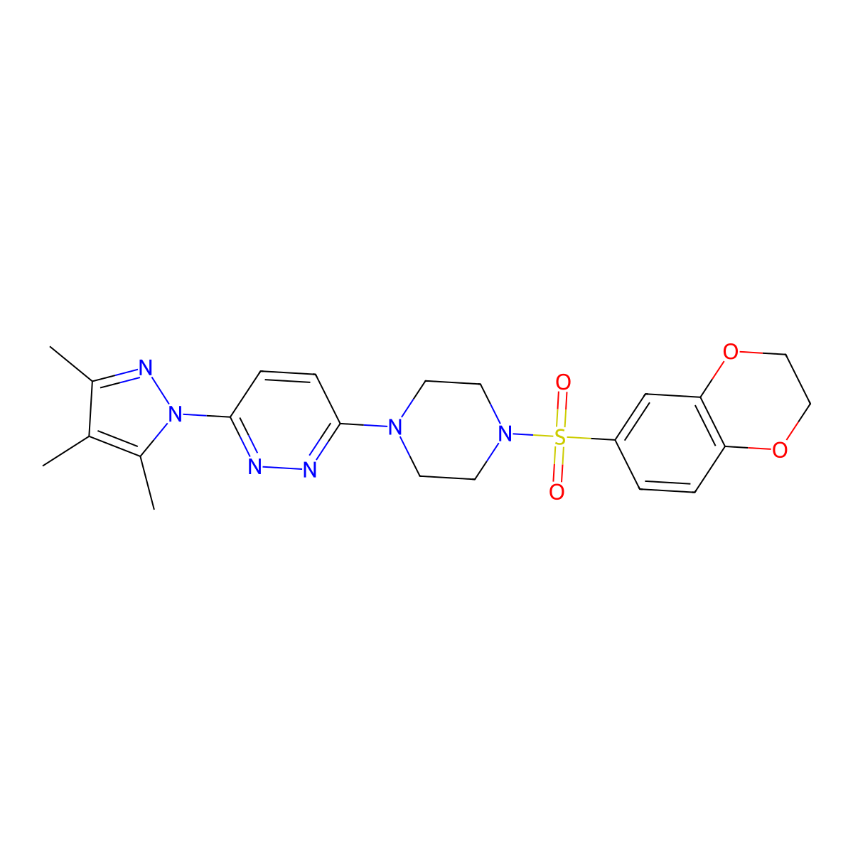 3-(4-((2,3-dihydrobenzo[b][1,4]dioxin-6-yl)sulfonyl)piperazin-1-yl)-6-(3,4,5-trimethyl-1H-pyrazol-1-yl)pyridazine molecular structure, CAS 1019104-56-3