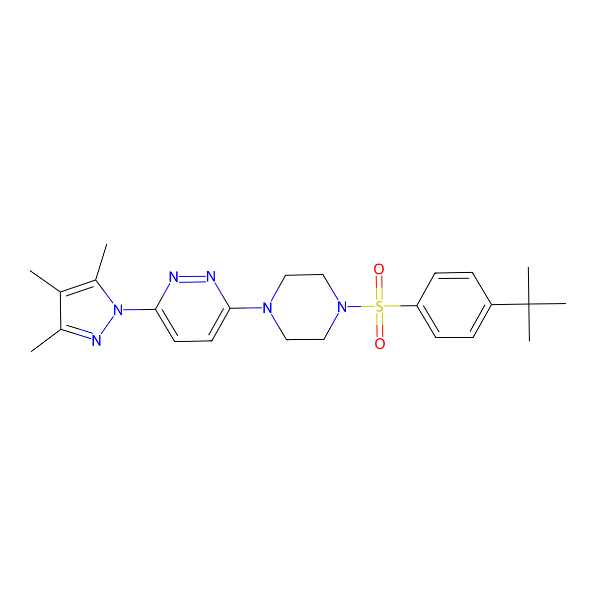 3-(4-((4-(tert-butyl)phenyl)sulfonyl)piperazin-1-yl)-6-(3,4,5-trimethyl-1H-pyrazol-1-yl)pyridazine molecular structure, CAS 1019104-62-1
