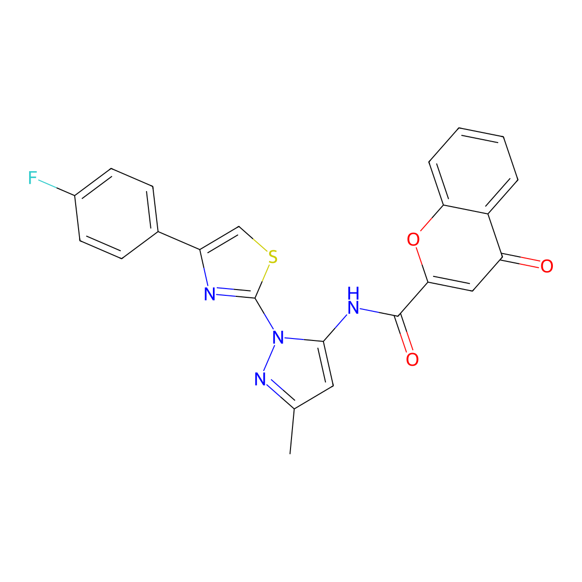 N-(1-(4-(4-fluorophenyl)thiazol-2-yl)-3-methyl-1H-pyrazol-5-yl)-4-oxo-4H-chromene-2-carboxamide molecular structure, CAS 1019104-63-2