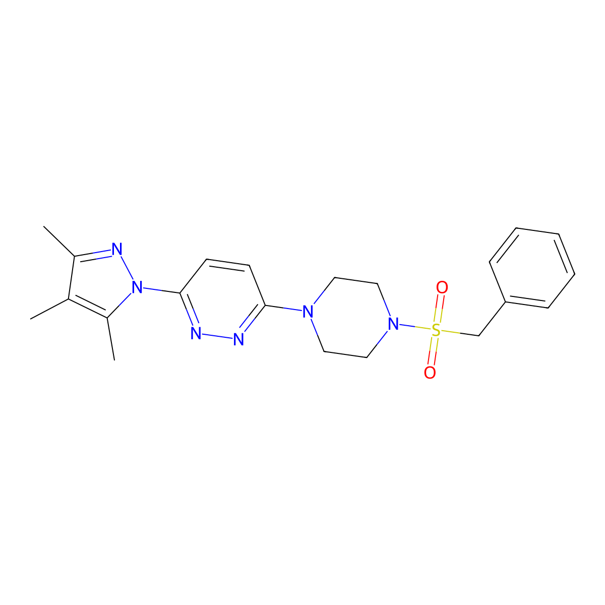 3-(4-phenylmethanesulfonylpiperazin-1-yl)-6-(3,4,5-trimethyl-1H-pyrazol-1-yl)pyridazine molecular structure, CAS 1019104-64-3