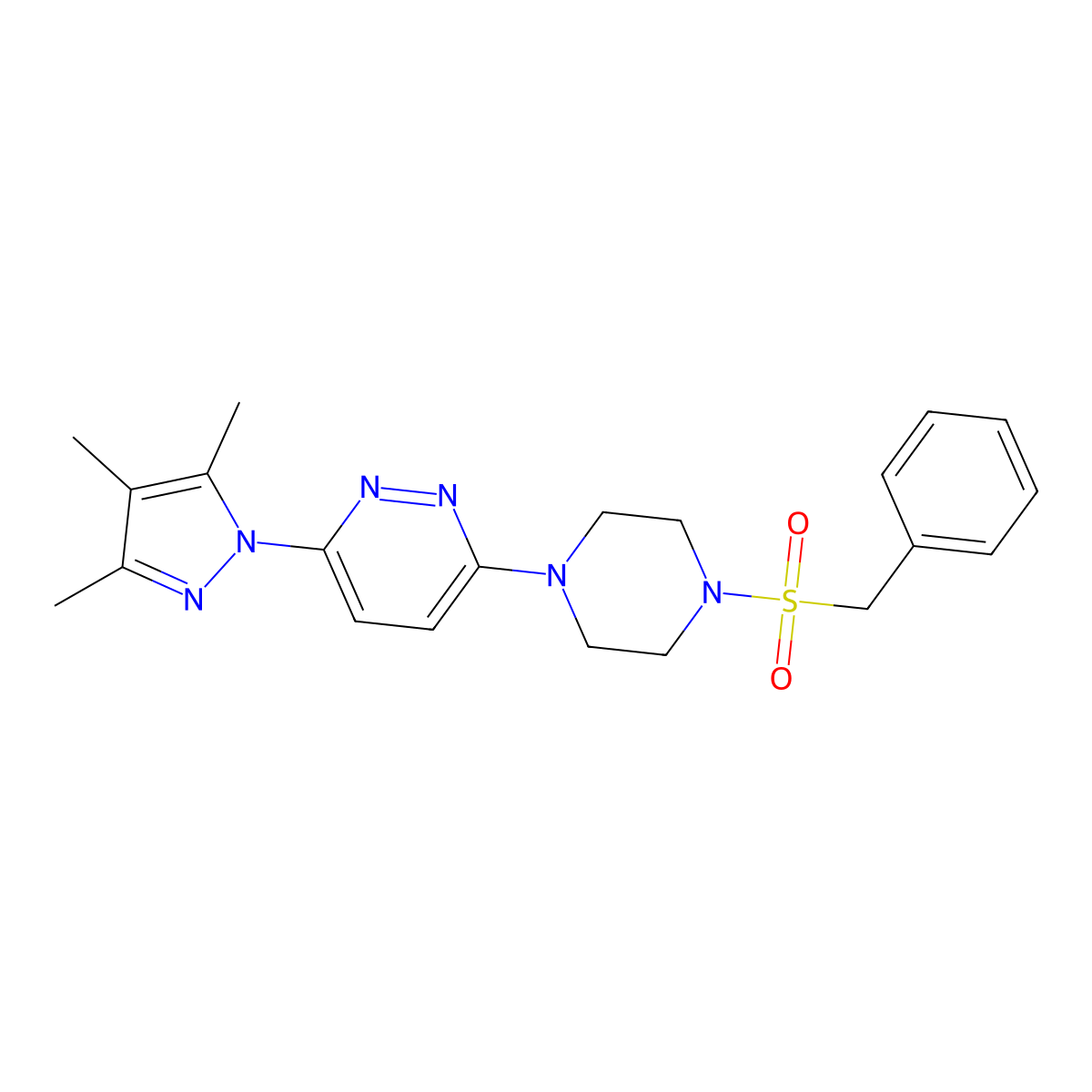 3-(4-phenylmethanesulfonylpiperazin-1-yl)-6-(3,4,5-trimethyl-1H-pyrazol-1-yl)pyridazine molecular structure, CAS 1019104-64-3