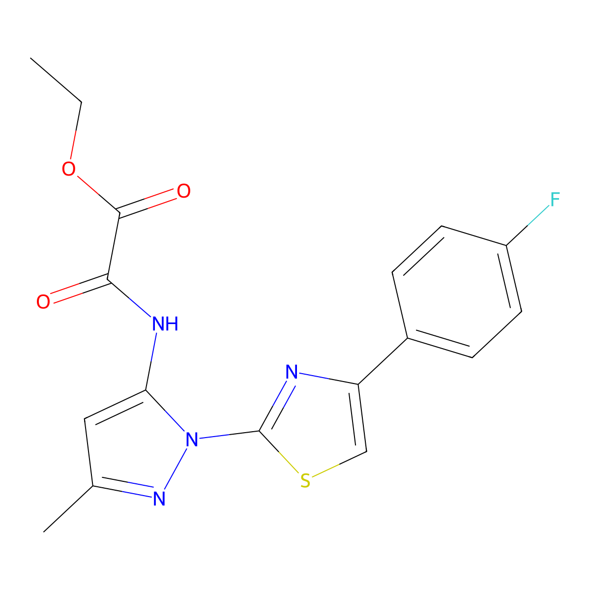 ethyl 2-((1-(4-(4-fluorophenyl)thiazol-2-yl)-3-methyl-1H-pyrazol-5-yl)amino)-2-oxoacetate molecular structure, CAS 1019104-65-4