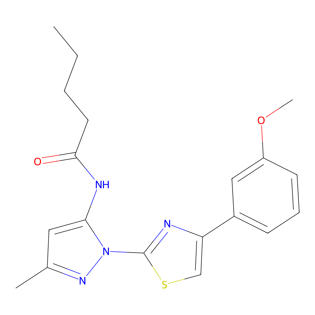 N-(1-(4-(3-methoxyphenyl)thiazol-2-yl)-3-methyl-1H-pyrazol-5-yl)pentanamide molecular structure, CAS 1019104-74-5