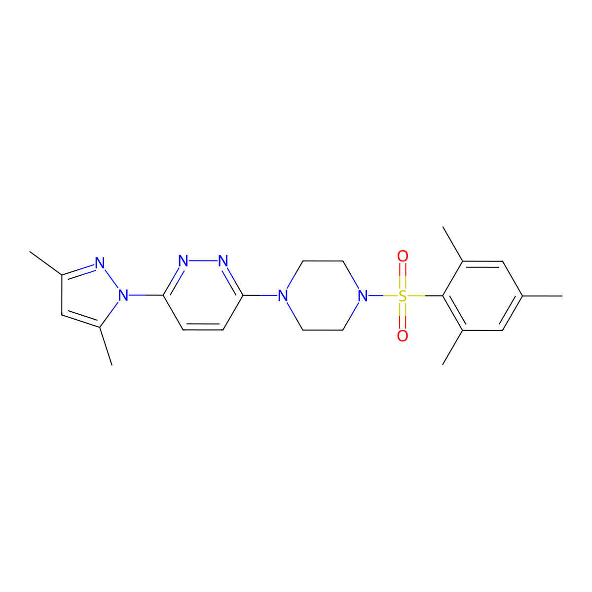 3-(3,5-dimethyl-1H-pyrazol-1-yl)-6-(4-(mesitylsulfonyl)piperazin-1-yl)pyridazine molecular structure, CAS 1019104-76-7