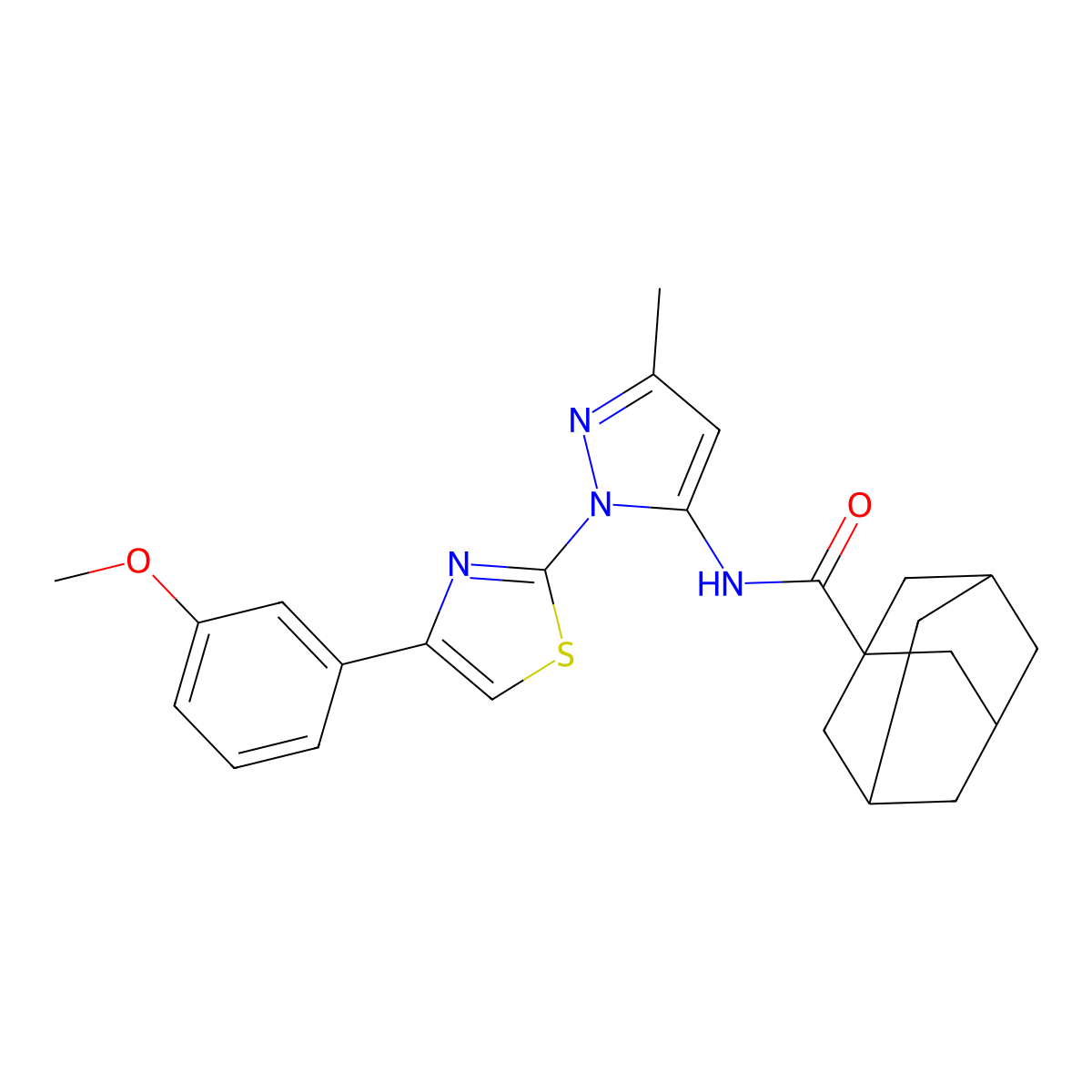 N-{1-[4-(3-methoxyphenyl)-1,3-thiazol-2-yl]-3-methyl-1H-pyrazol-5-yl}adamantane-1-carboxamide molecular structure, CAS 1019104-80-3