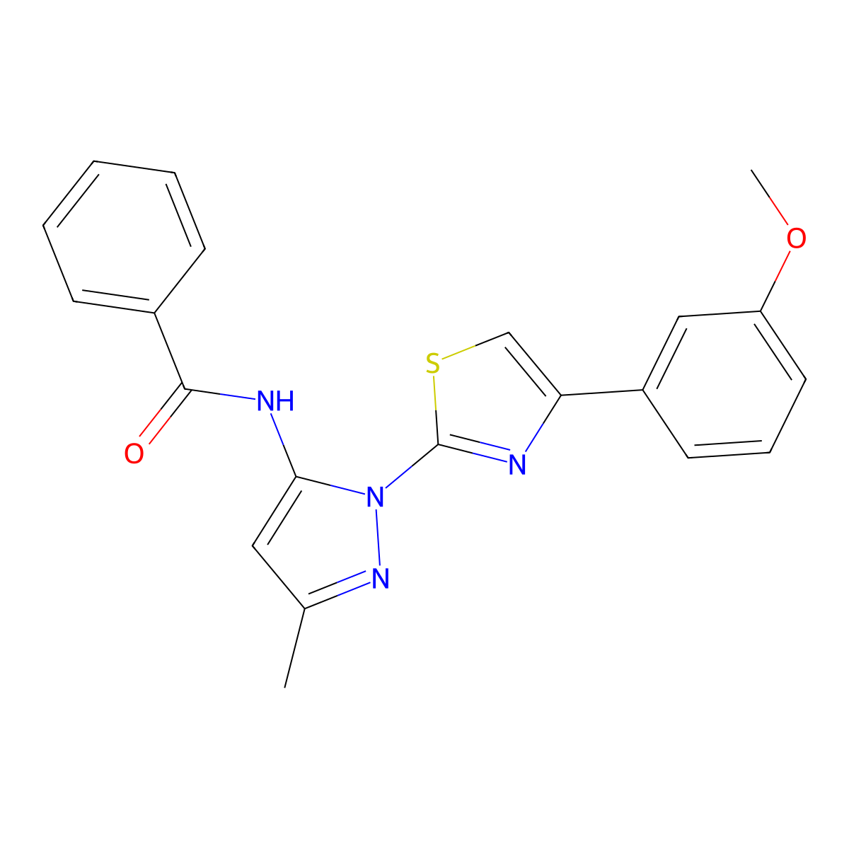 N-(1-(4-(3-methoxyphenyl)thiazol-2-yl)-3-methyl-1H-pyrazol-5-yl)benzamide molecular structure, CAS 1019104-86-9