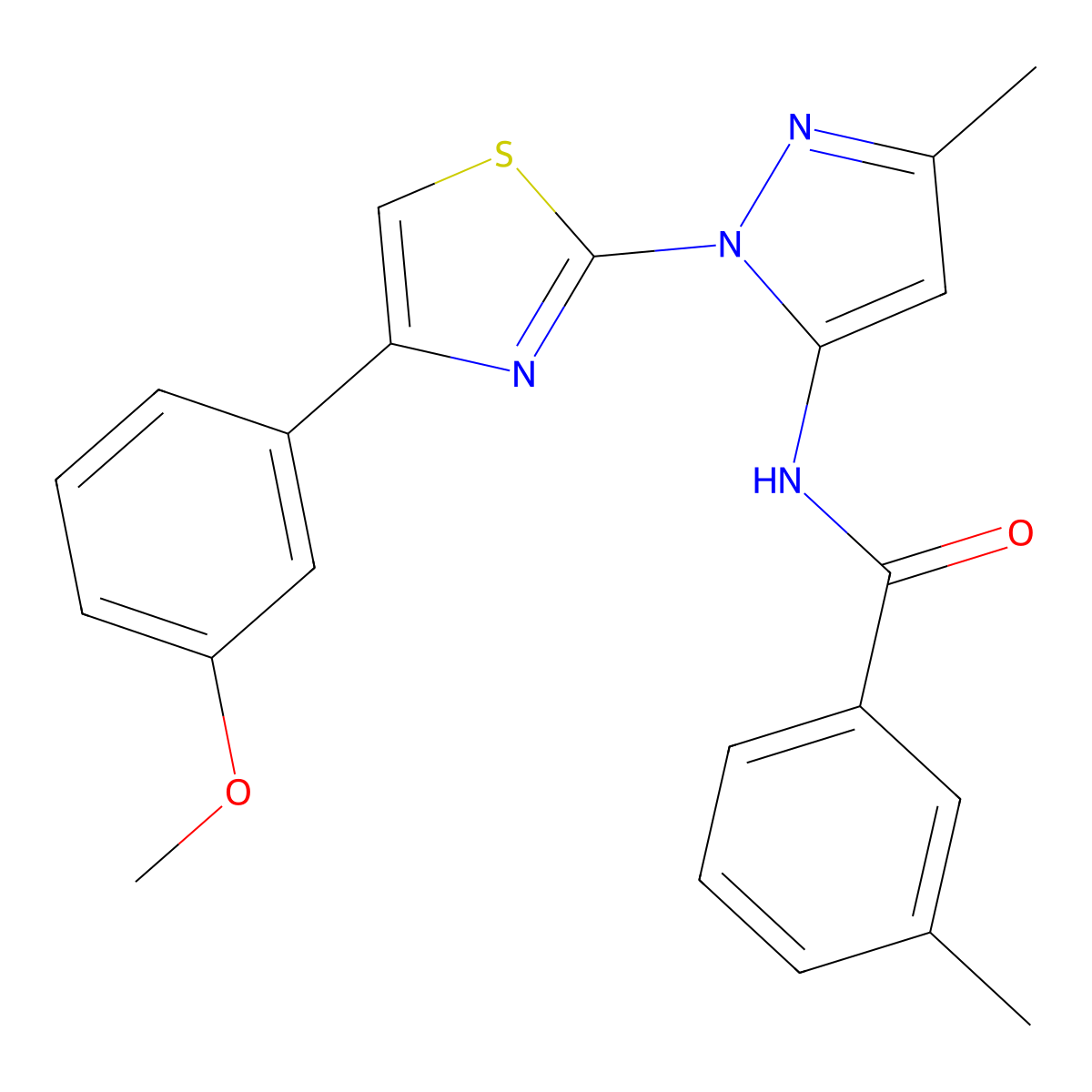 N-(1-(4-(3-methoxyphenyl)thiazol-2-yl)-3-methyl-1H-pyrazol-5-yl)-3-methylbenzamide molecular structure, CAS 1019104-89-2