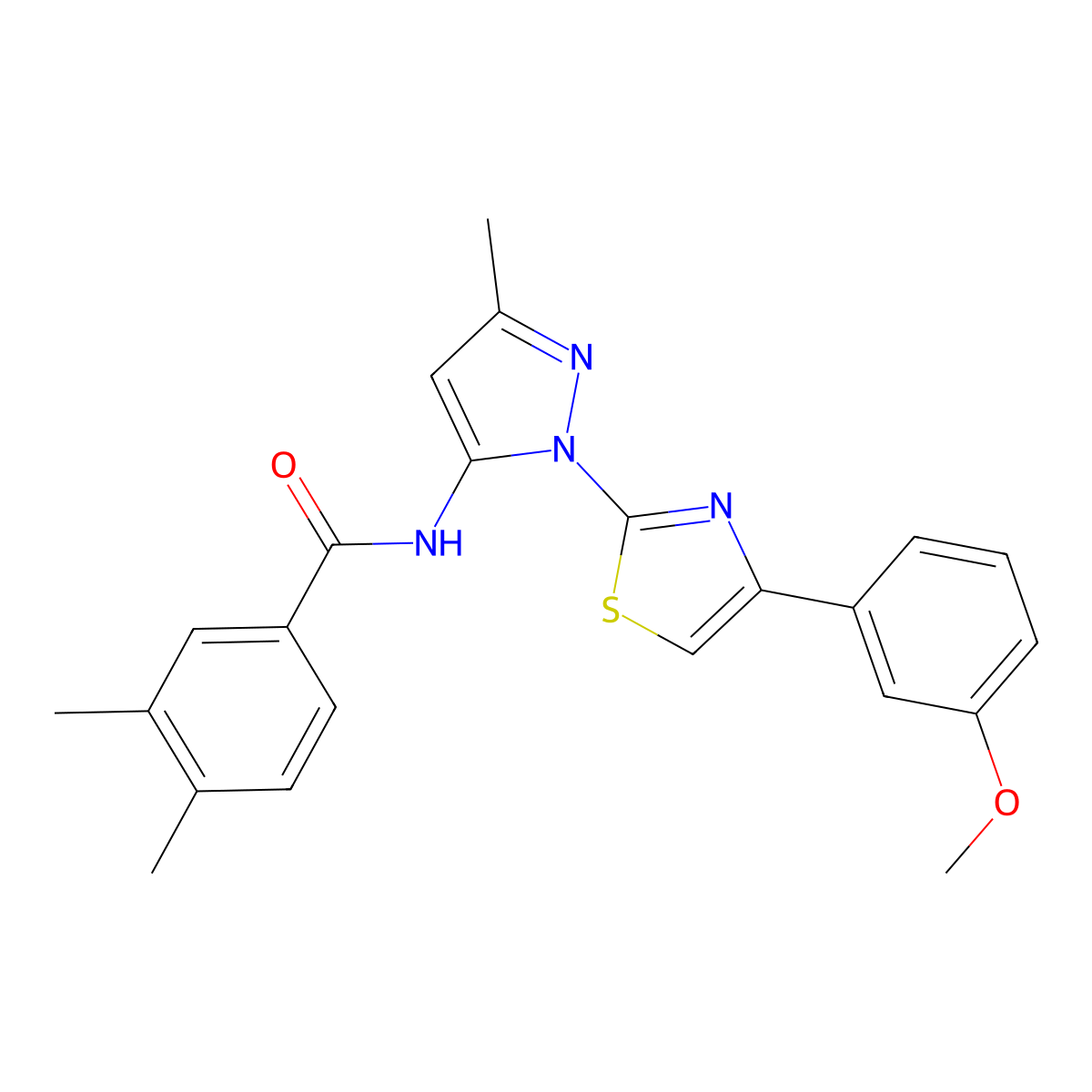 N-(1-(4-(3-methoxyphenyl)thiazol-2-yl)-3-methyl-1H-pyrazol-5-yl)-3,4-dimethylbenzamide molecular structure, CAS 1019104-91-6