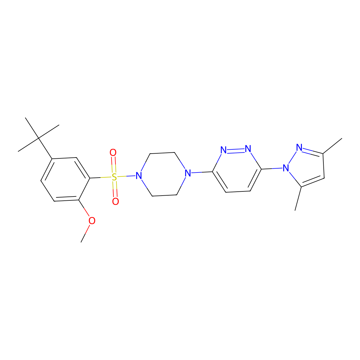 3-(4-((5-(tert-butyl)-2-methoxyphenyl)sulfonyl)piperazin-1-yl)-6-(3,5-dimethyl-1H-pyrazol-1-yl)pyridazine molecular structure, CAS 1019104-96-1