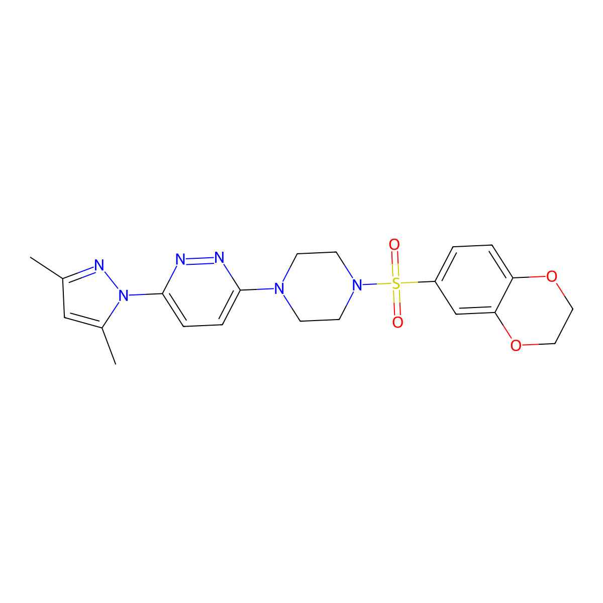 3-(4-((2,3-dihydrobenzo[b][1,4]dioxin-6-yl)sulfonyl)piperazin-1-yl)-6-(3,5-dimethyl-1H-pyrazol-1-yl)pyridazine molecular structure, CAS 1019105-02-2
