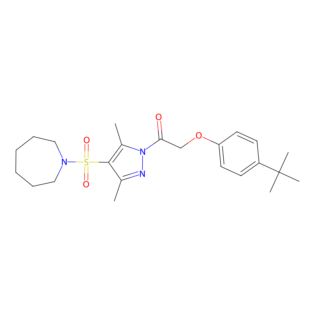 1-[4-(azepane-1-sulfonyl)-3,5-dimethyl-1H-pyrazol-1-yl]-2-(4-tert-butylphenoxy)ethan-1-one molecular structure, CAS 1019105-03-3