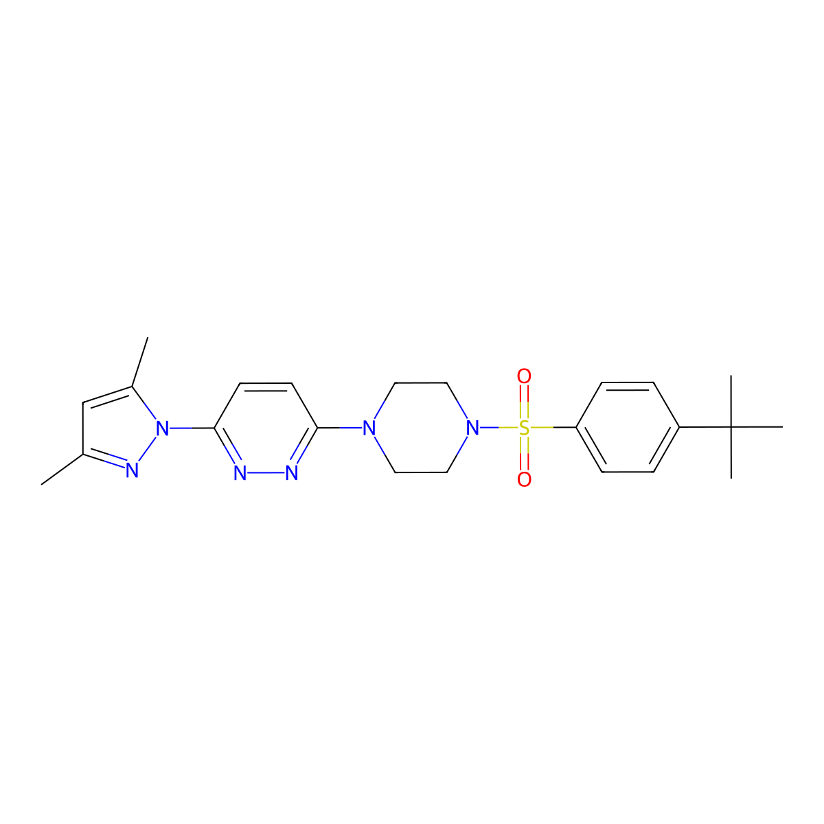 3-(4-((4-(tert-butyl)phenyl)sulfonyl)piperazin-1-yl)-6-(3,5-dimethyl-1H-pyrazol-1-yl)pyridazine molecular structure, CAS 1019105-06-6