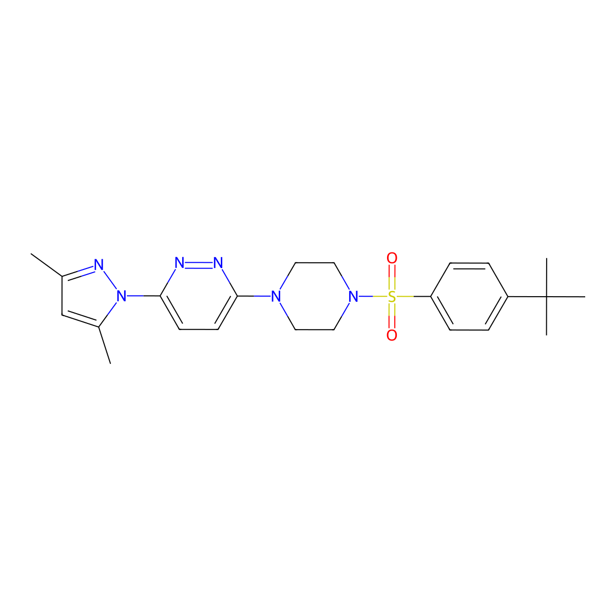 3-(4-((4-(tert-butyl)phenyl)sulfonyl)piperazin-1-yl)-6-(3,5-dimethyl-1H-pyrazol-1-yl)pyridazine molecular structure, CAS 1019105-06-6