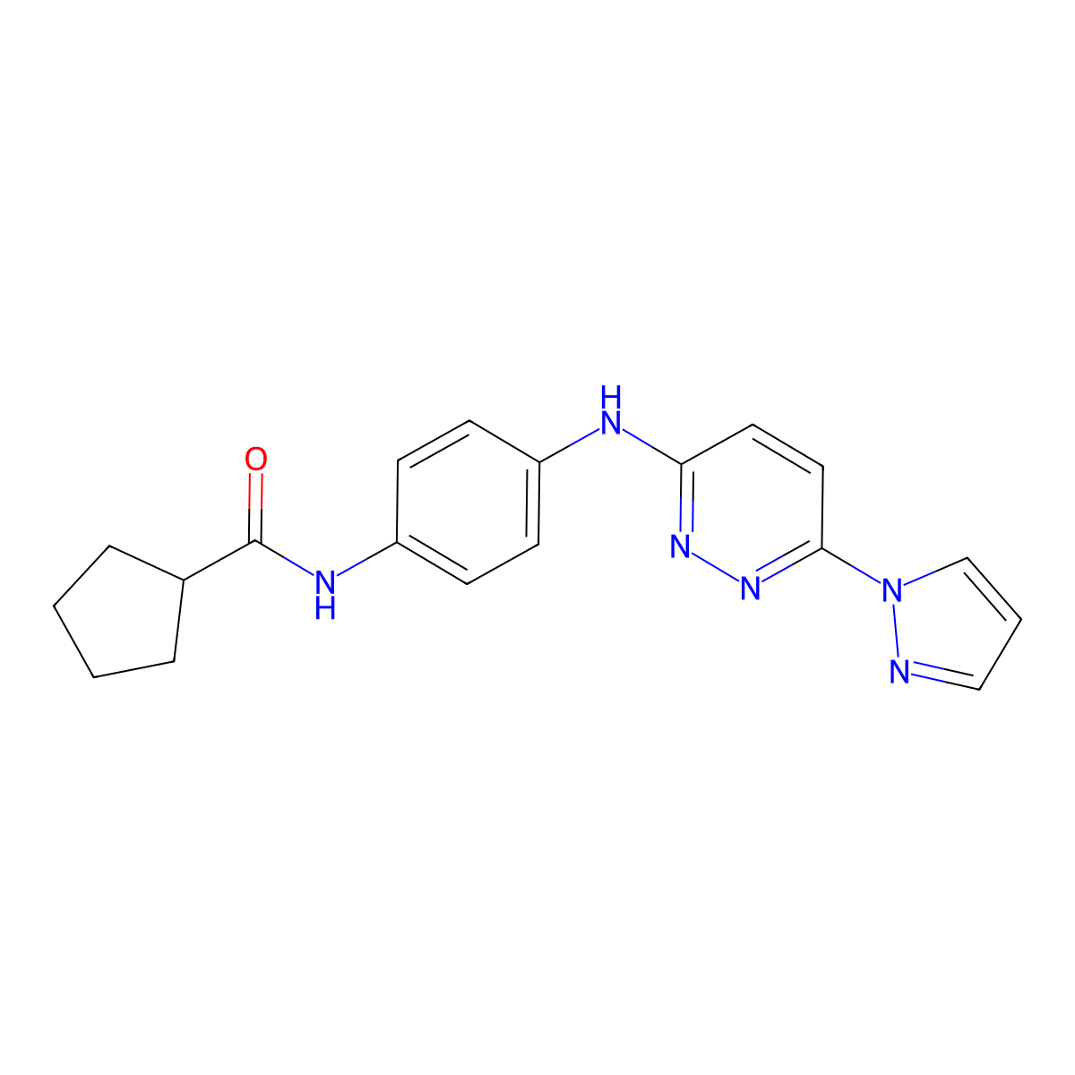 N-(4-((6-(1H-pyrazol-1-yl)pyridazin-3-yl)amino)phenyl)cyclopentanecarboxamide molecular structure, CAS 1019105-10-2