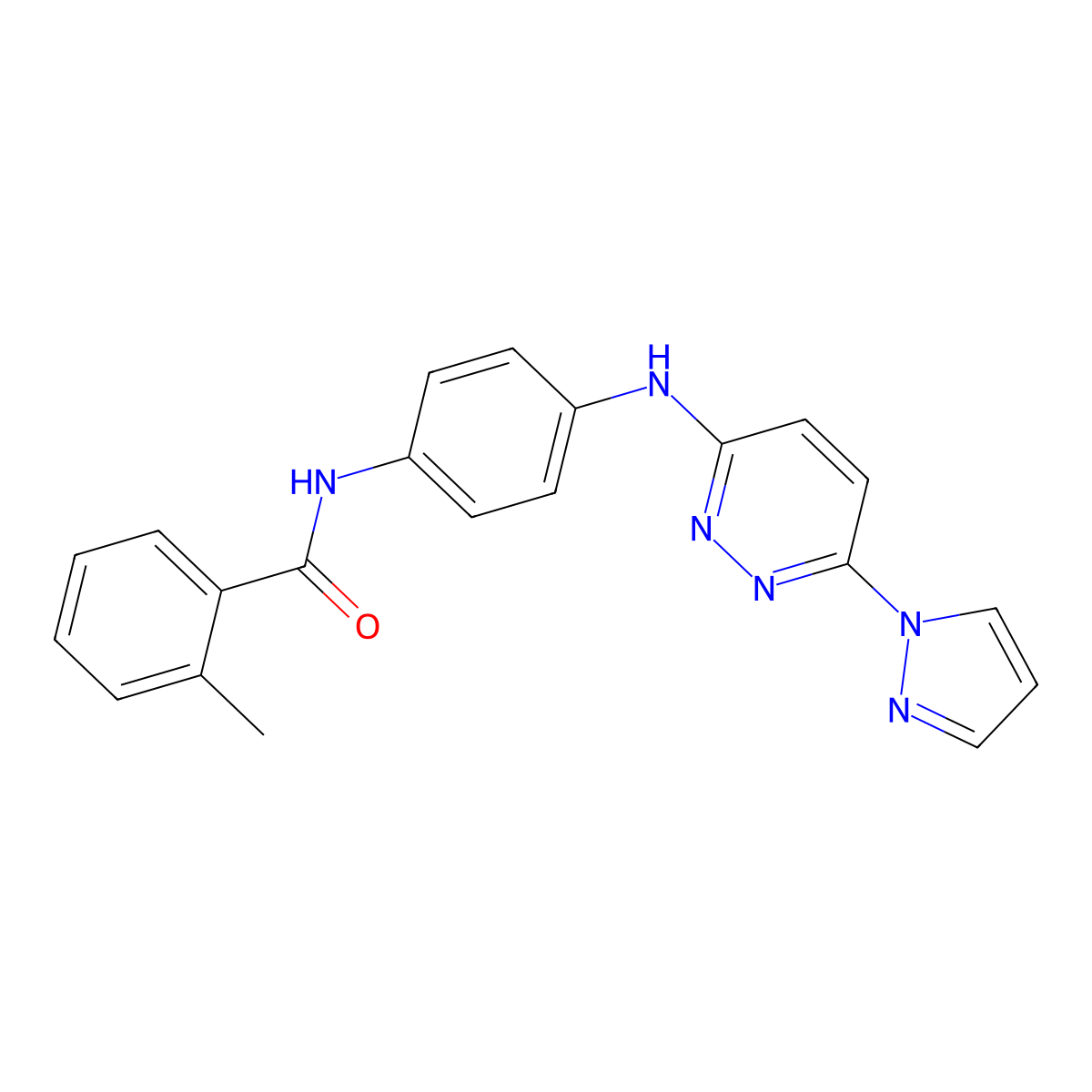 2-methyl-N-(4-{[6-(1H-pyrazol-1-yl)pyridazin-3-yl]amino}phenyl)benzamide molecular structure, CAS 1019105-13-5