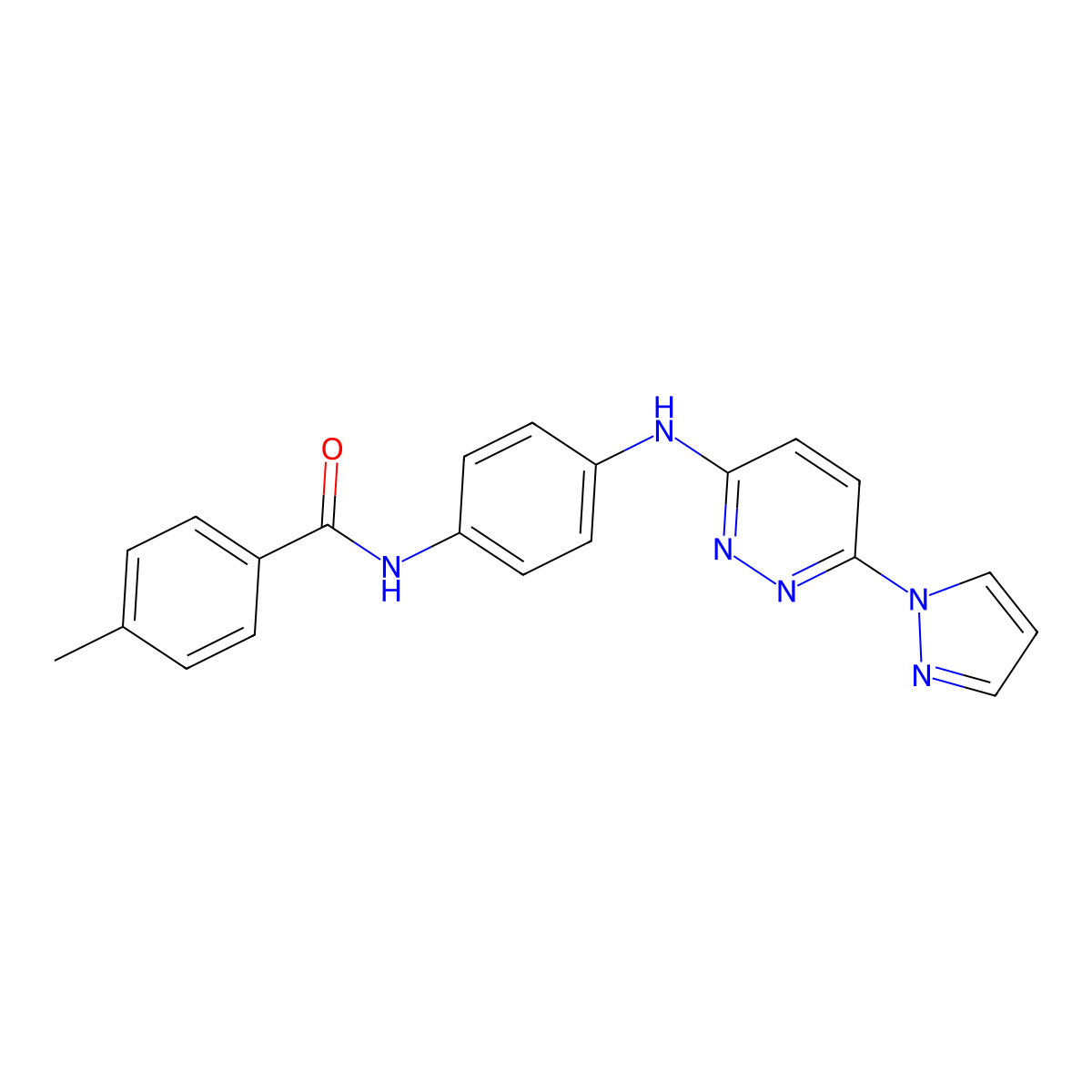 4-methyl-N-(4-{[6-(1H-pyrazol-1-yl)pyridazin-3-yl]amino}phenyl)benzamide molecular structure, CAS 1019105-14-6