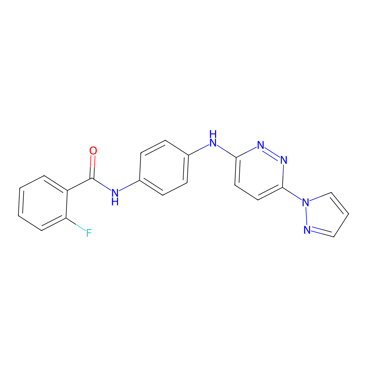 2-fluoro-N-(4-{[6-(1H-pyrazol-1-yl)pyridazin-3-yl]amino}phenyl)benzamide molecular structure, CAS 1019105-26-0