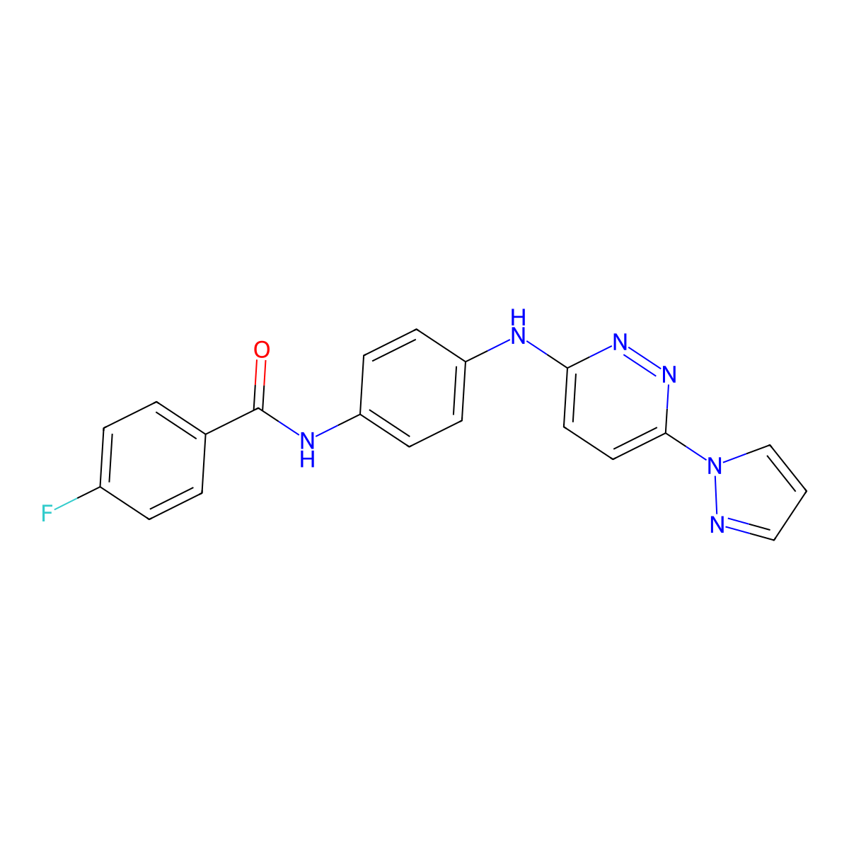4-fluoro-N-(4-{[6-(1H-pyrazol-1-yl)pyridazin-3-yl]amino}phenyl)benzamide molecular structure, CAS 1019105-28-2