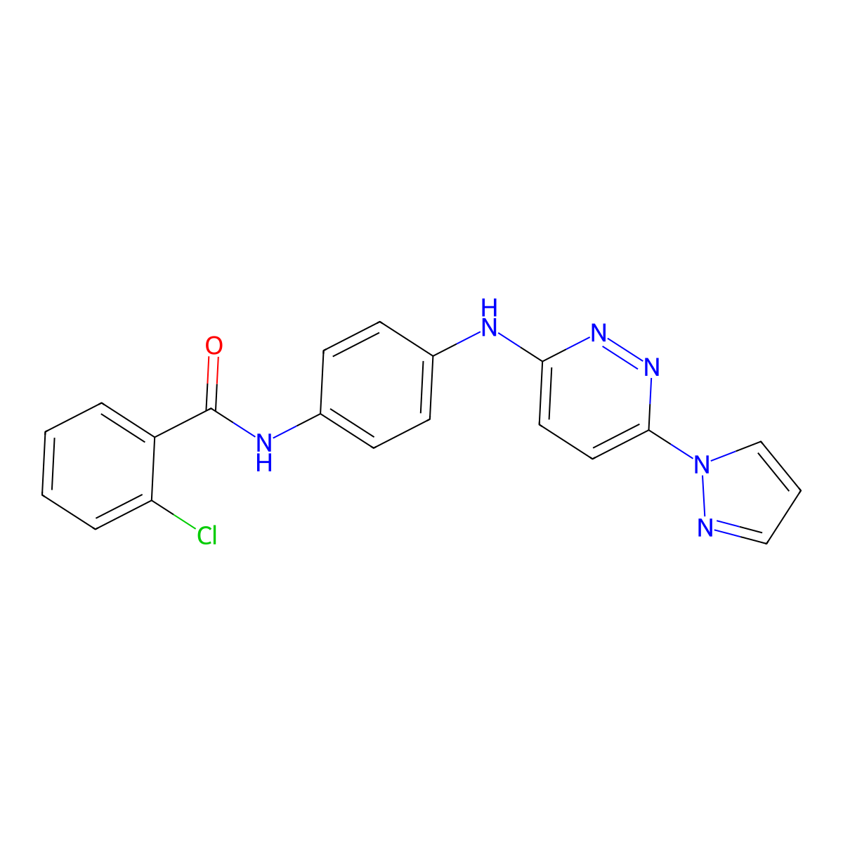 2-chloro-N-(4-{[6-(1H-pyrazol-1-yl)pyridazin-3-yl]amino}phenyl)benzamide molecular structure, CAS 1019105-30-6