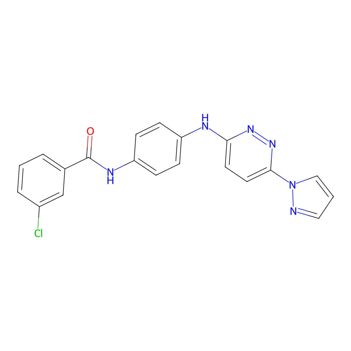 3-chloro-N-(4-{[6-(1H-pyrazol-1-yl)pyridazin-3-yl]amino}phenyl)benzamide molecular structure, CAS 1019105-31-7
