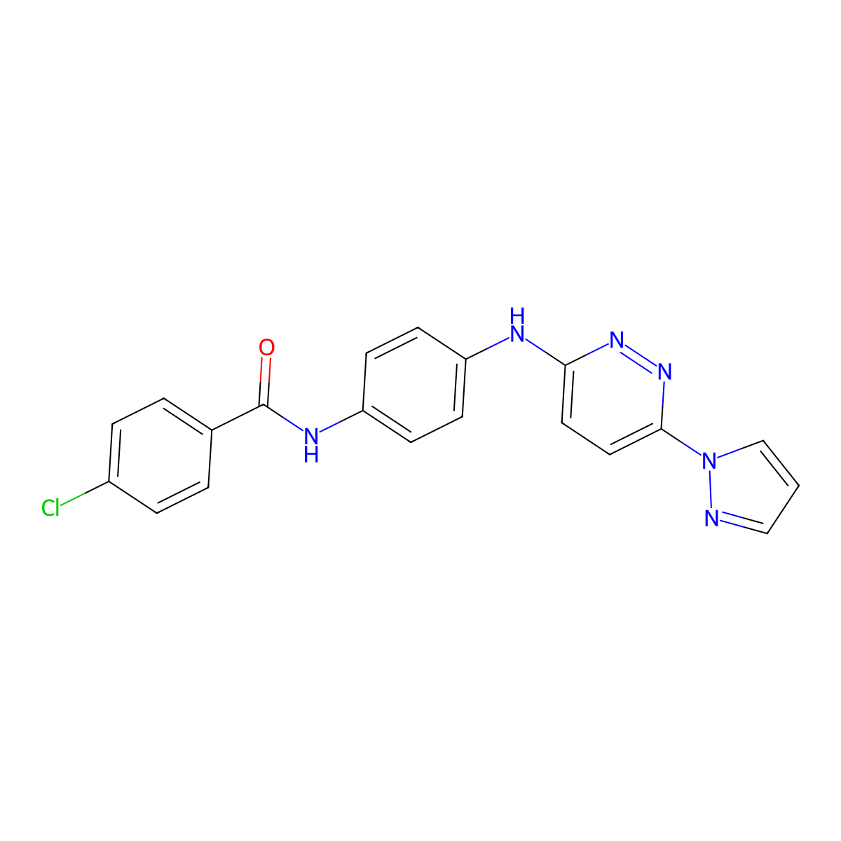 4-chloro-N-(4-{[6-(1H-pyrazol-1-yl)pyridazin-3-yl]amino}phenyl)benzamide molecular structure, CAS 1019105-32-8