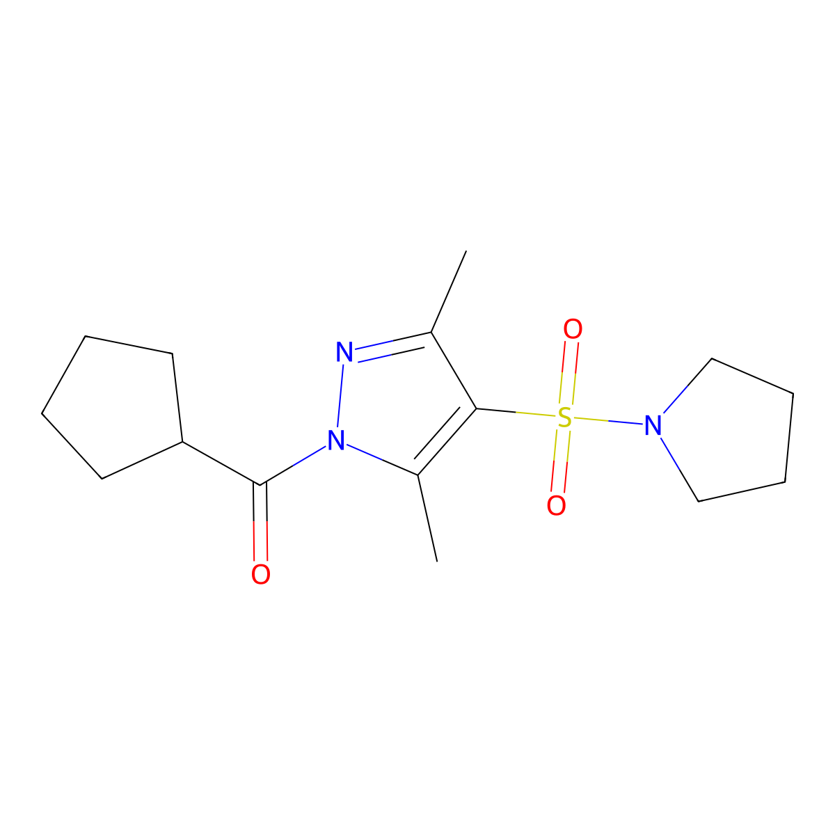 1-cyclopentanecarbonyl-3,5-dimethyl-4-(pyrrolidine-1-sulfonyl)-1H-pyrazole molecular structure, CAS 1019105-39-5