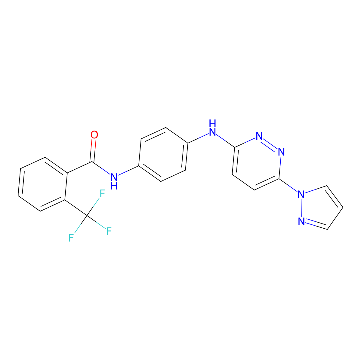N-(4-{[6-(1H-pyrazol-1-yl)pyridazin-3-yl]amino}phenyl)-2-(trifluoromethyl)benzamide molecular structure, CAS 1019105-42-0