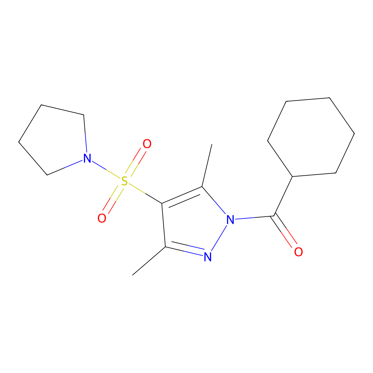 cyclohexyl(3,5-dimethyl-4-(pyrrolidin-1-ylsulfonyl)-1H-pyrazol-1-yl)methanone molecular structure, CAS 1019105-43-1