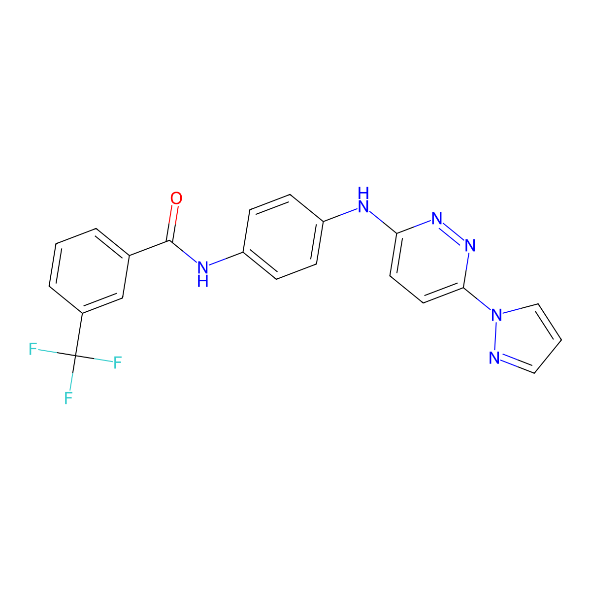 N-(4-((6-(1H-pyrazol-1-yl)pyridazin-3-yl)amino)phenyl)-3-(trifluoromethyl)benzamide molecular structure, CAS 1019105-44-2