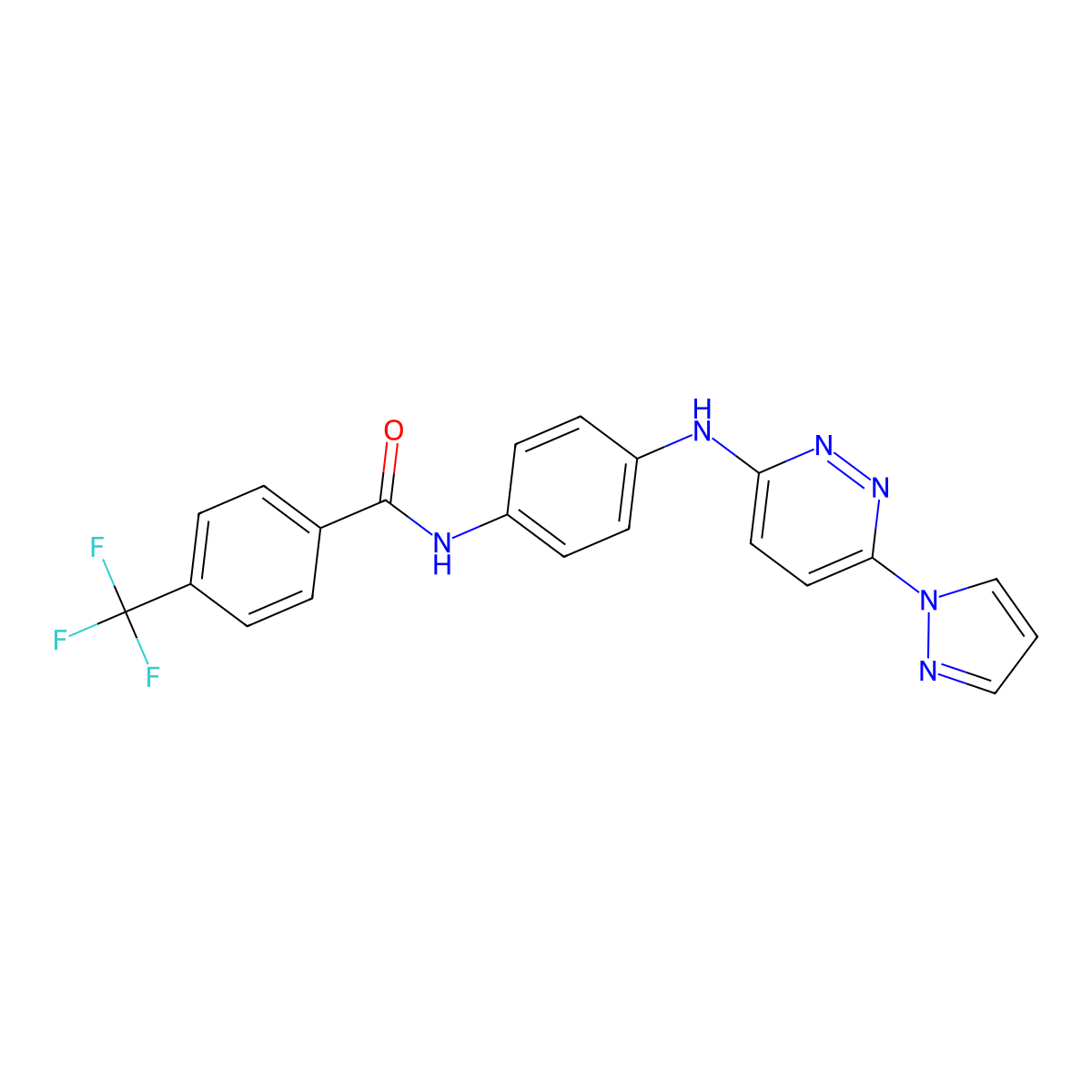 N-(4-{[6-(1H-pyrazol-1-yl)pyridazin-3-yl]amino}phenyl)-4-(trifluoromethyl)benzamide molecular structure, CAS 1019105-46-4