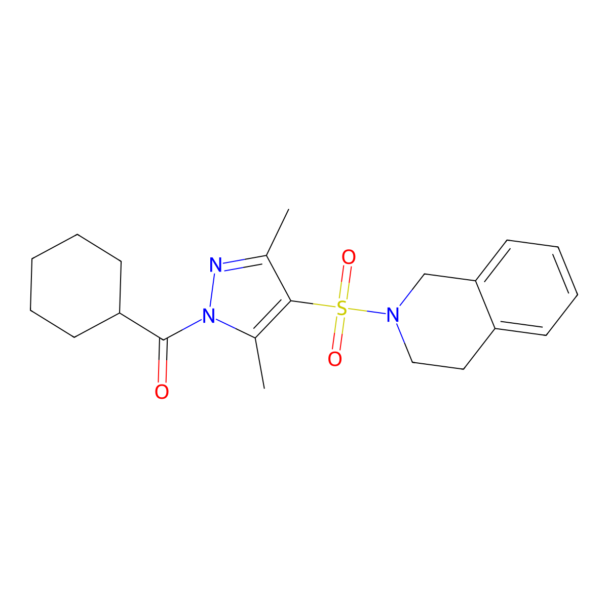 cyclohexyl(4-((3,4-dihydroisoquinolin-2(1H)-yl)sulfonyl)-3,5-dimethyl-1H-pyrazol-1-yl)methanone molecular structure, CAS 1019105-49-7