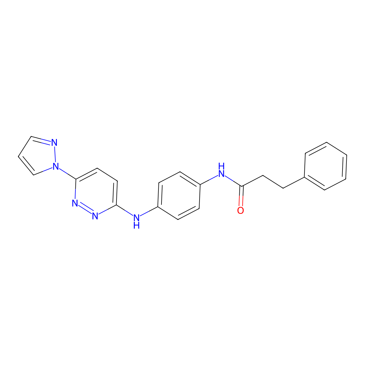3-phenyl-N-(4-{[6-(1H-pyrazol-1-yl)pyridazin-3-yl]amino}phenyl)propanamide molecular structure, CAS 1019105-50-0