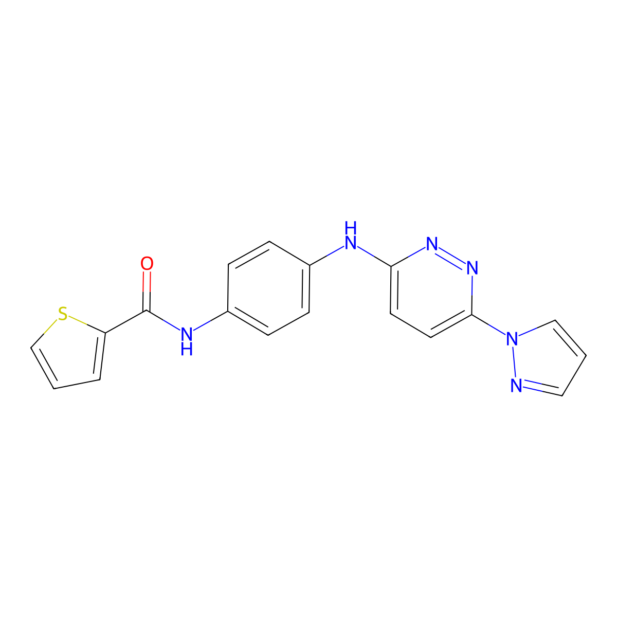 N-(4-{[6-(1H-pyrazol-1-yl)pyridazin-3-yl]amino}phenyl)thiophene-2-carboxamide molecular structure, CAS 1019105-52-2