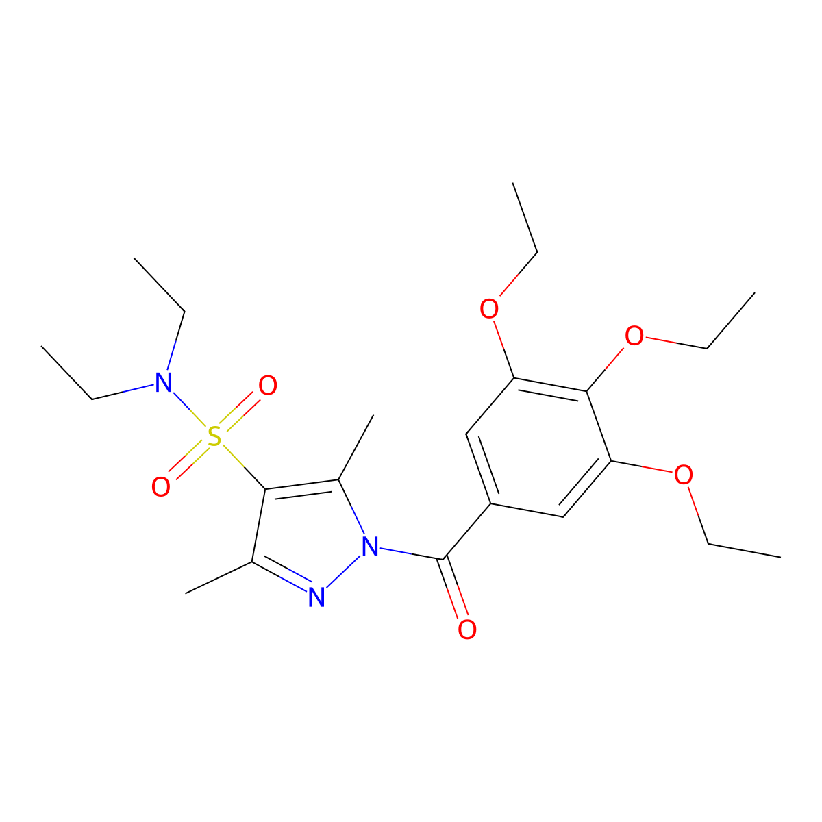 N,N-diethyl-3,5-dimethyl-1-(3,4,5-triethoxybenzoyl)-1H-pyrazole-4-sulfonamide molecular structure, CAS 1019105-61-3