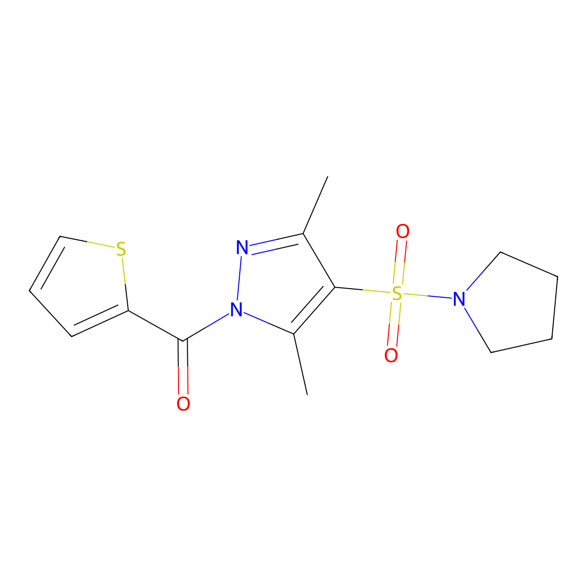 3,5-Dimethyl-4-(pyrrolidinylsulfonyl)pyrazolyl 2-thienyl ketone molecular structure, CAS 1019105-63-5
