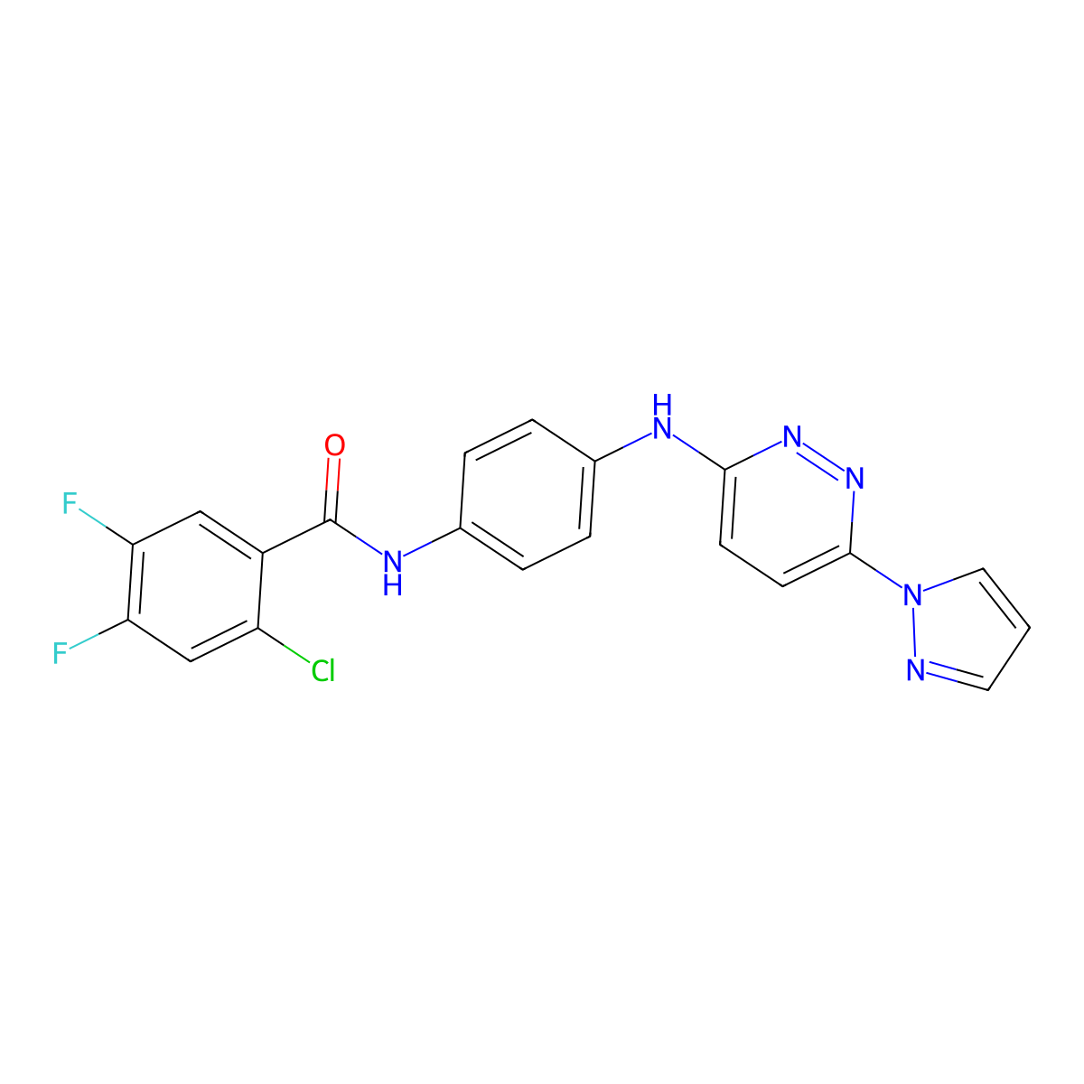 N-(4-((6-(1H-pyrazol-1-yl)pyridazin-3-yl)amino)phenyl)-2-chloro-4,5-difluorobenzamide molecular structure, CAS 1019105-64-6